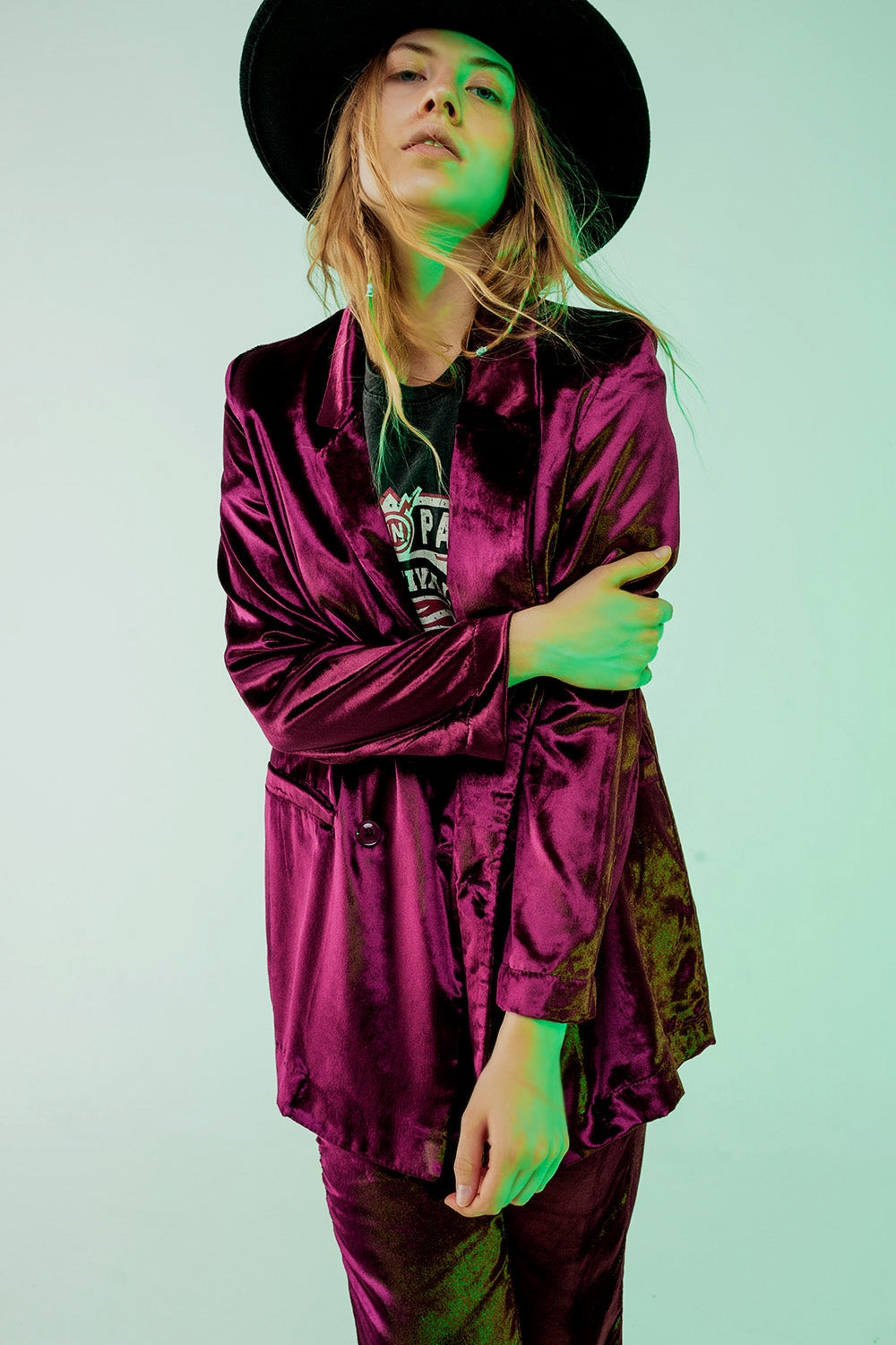 Americana morada extragrande de terciopelo Q2