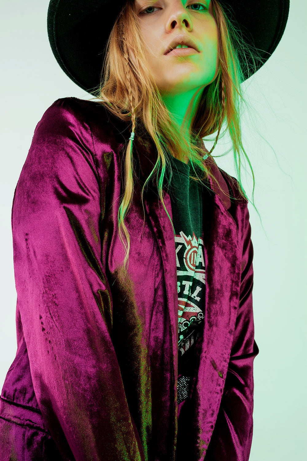 Americana morada extragrande de terciopelo Q2