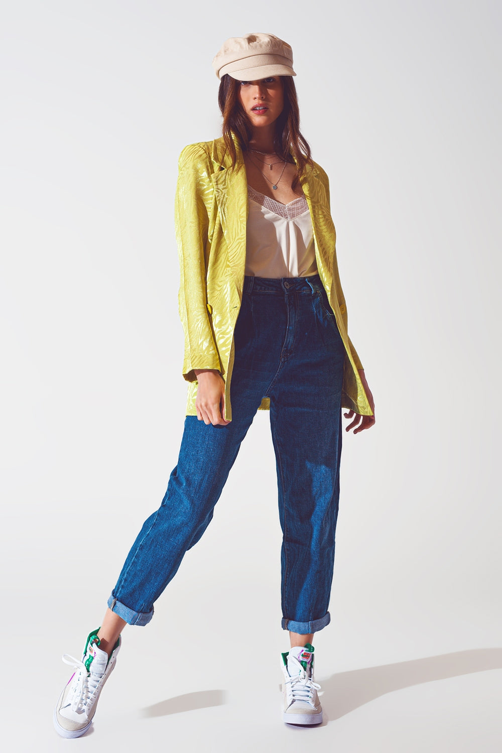 Blazer de estampado de cebra oversize en verde Q2