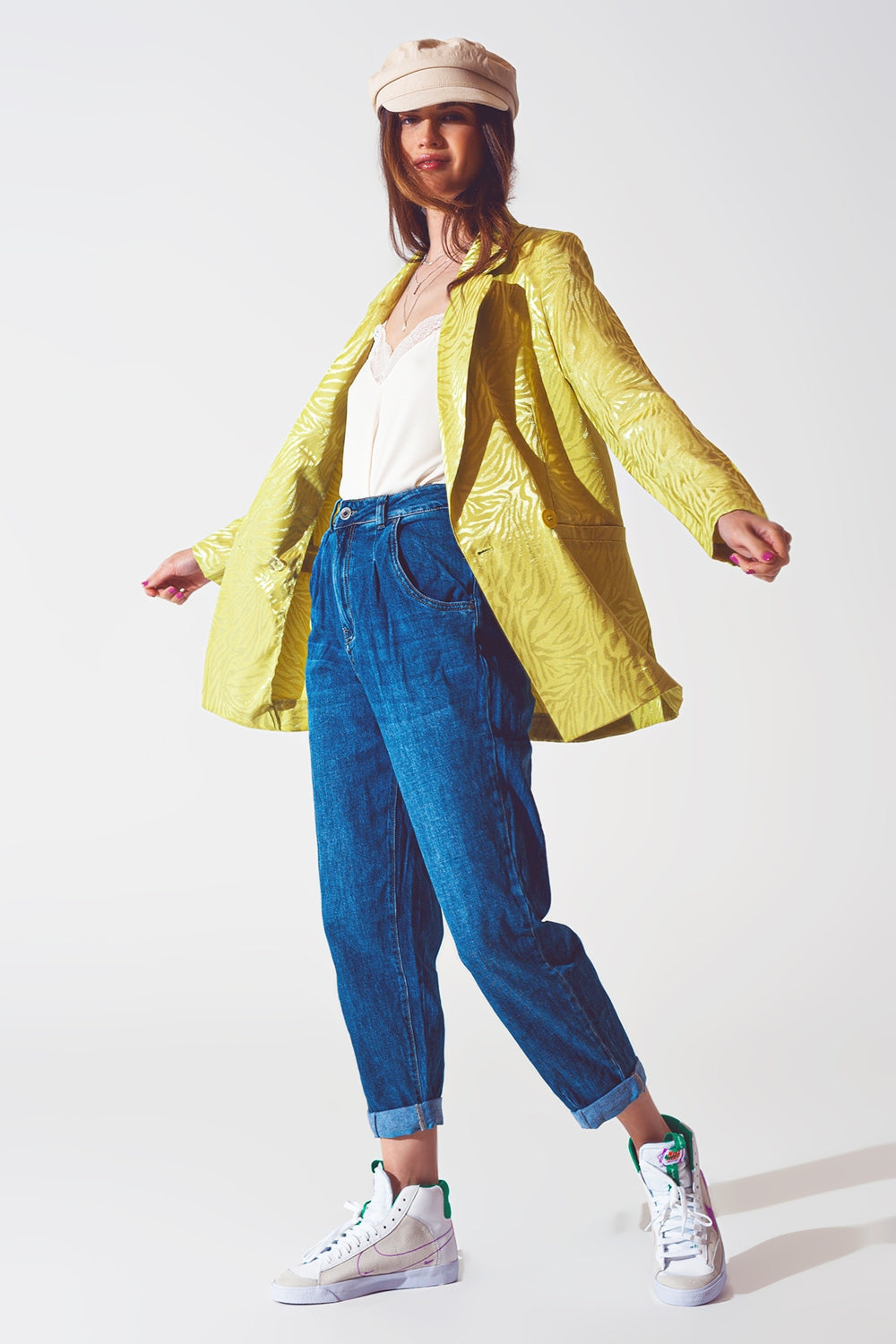 Blazer de estampado de cebra oversize en verde Q2