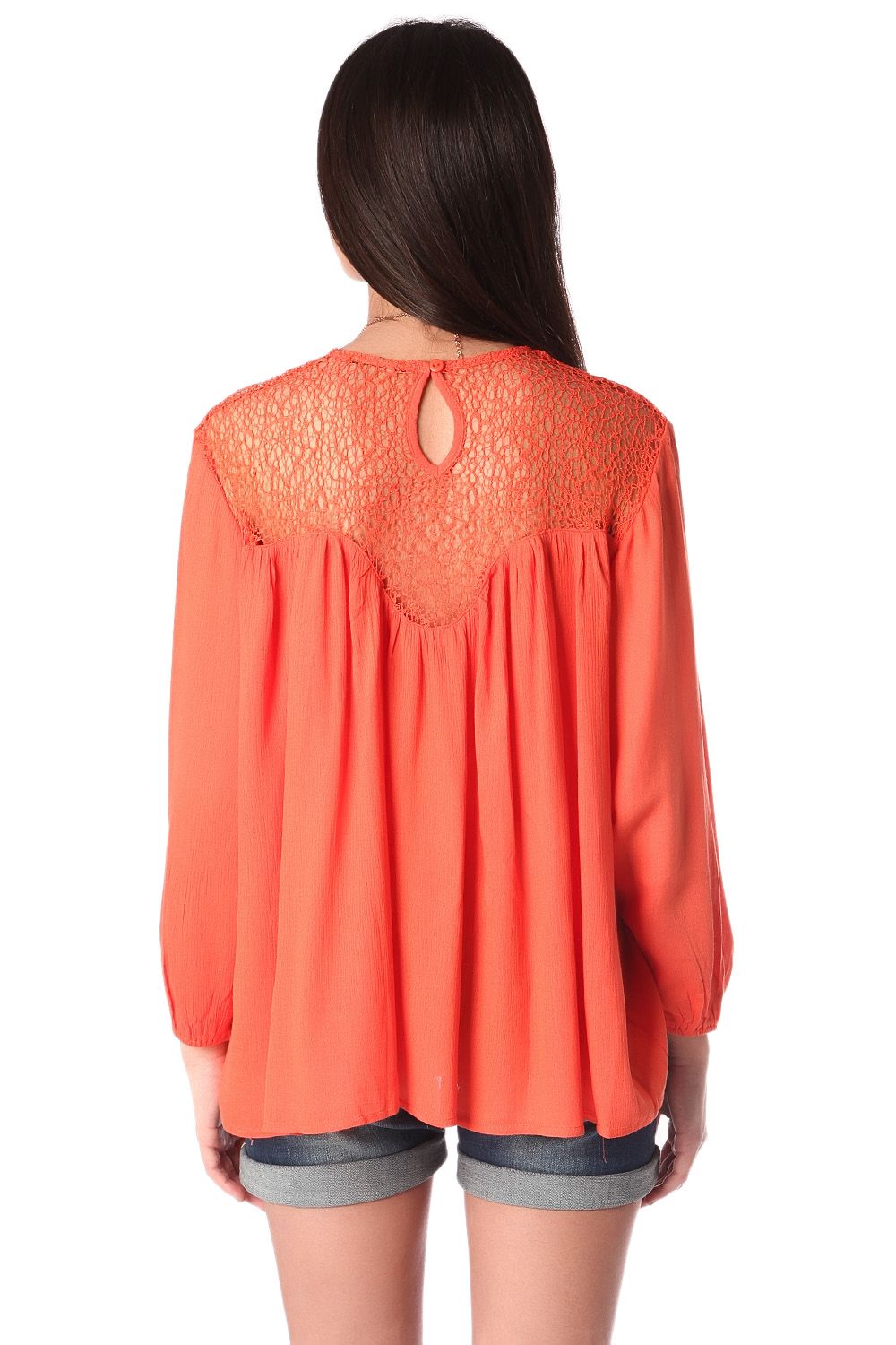 Blusa amplia con detalle de rejilla en color naranja Q2