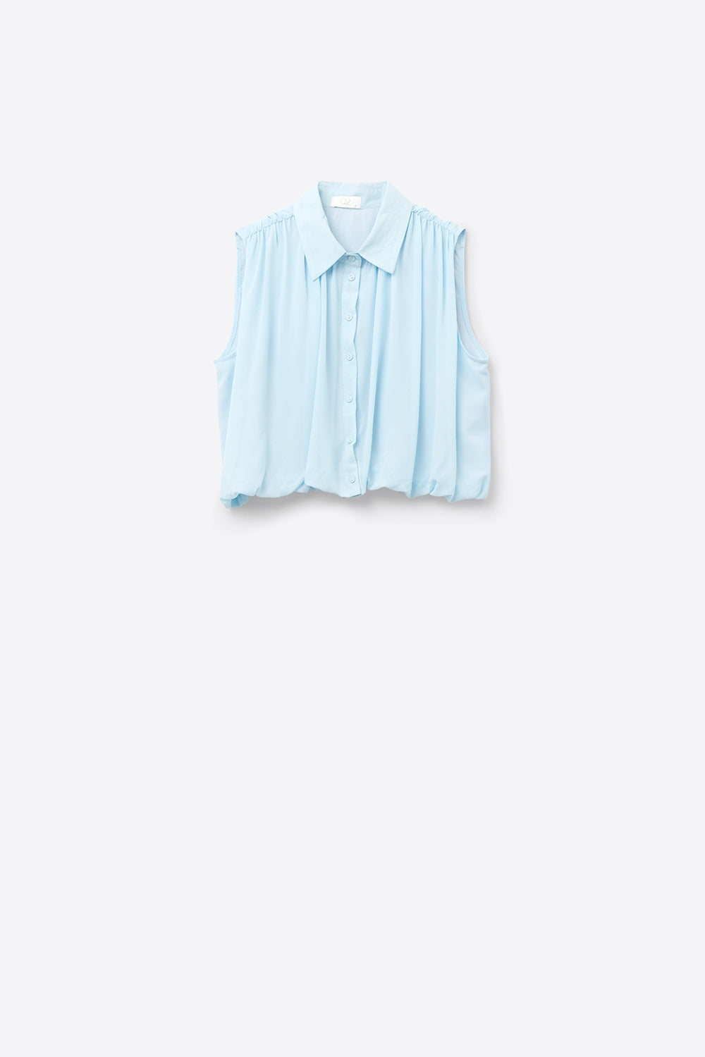 blusa de gasa azul bebé con pliegues en el bajo Q2