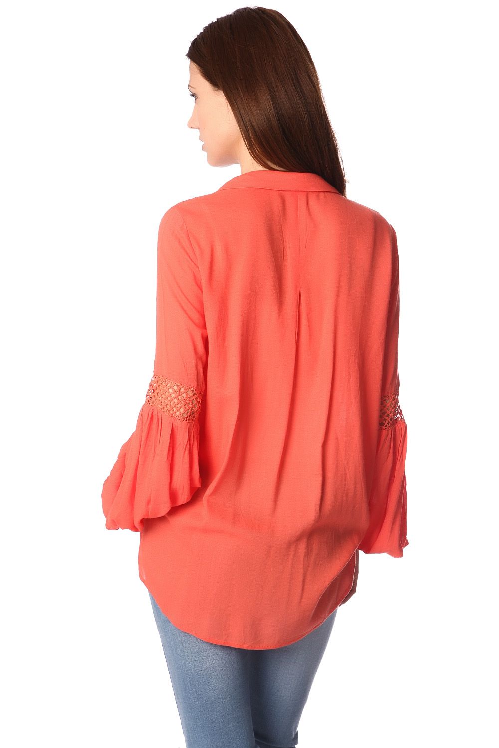 Blusa naranja con parte delantera cruzada y detalle drapeado Q2