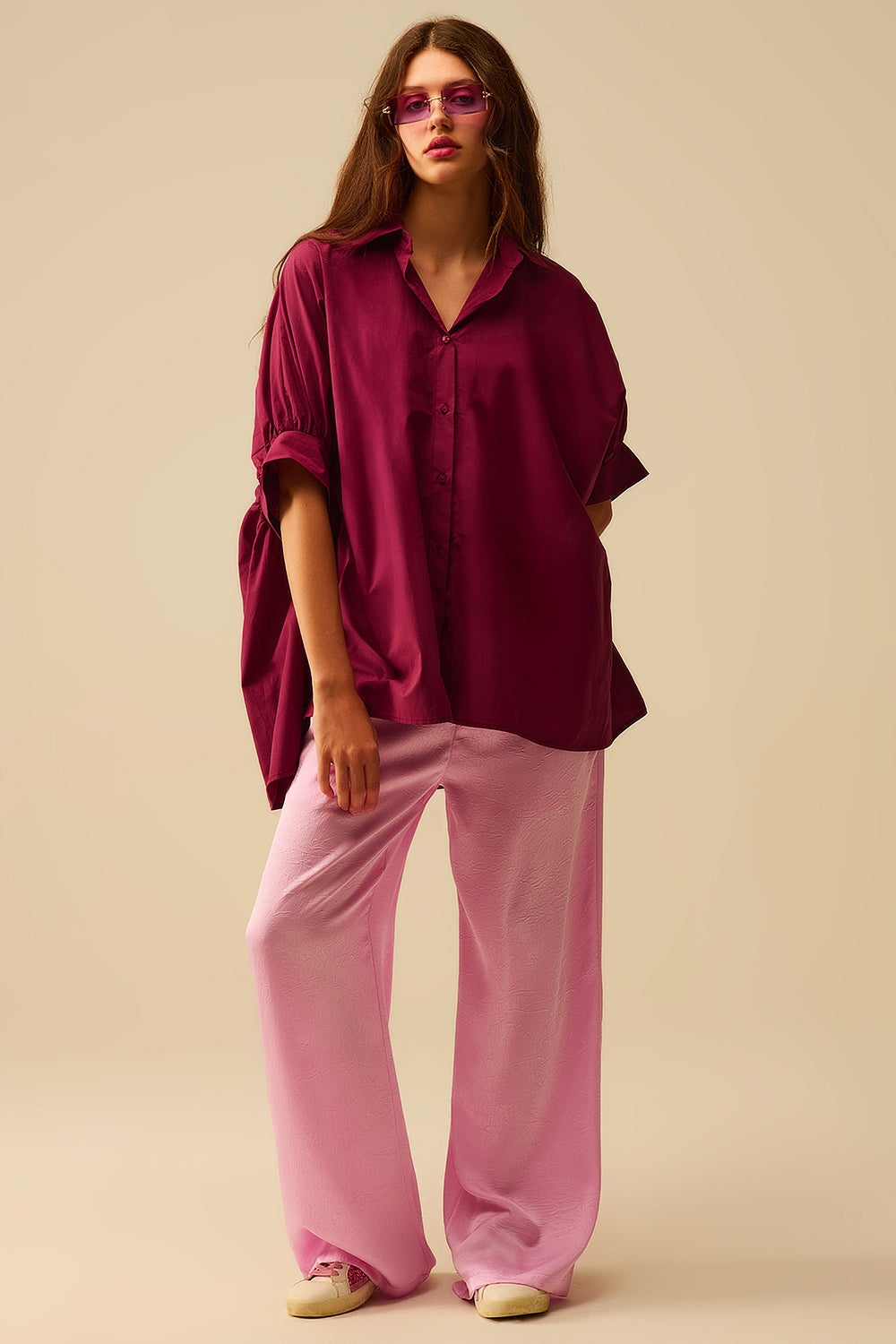 Blusa oversize burdeos con manga corta Q2