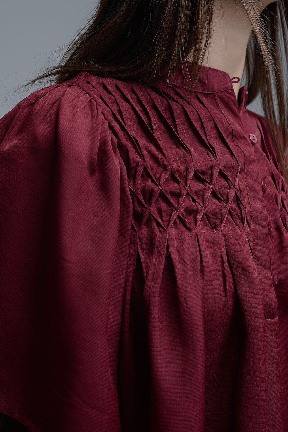 Blusa relajada de estilo boho en color vino con detalles bordados Q2