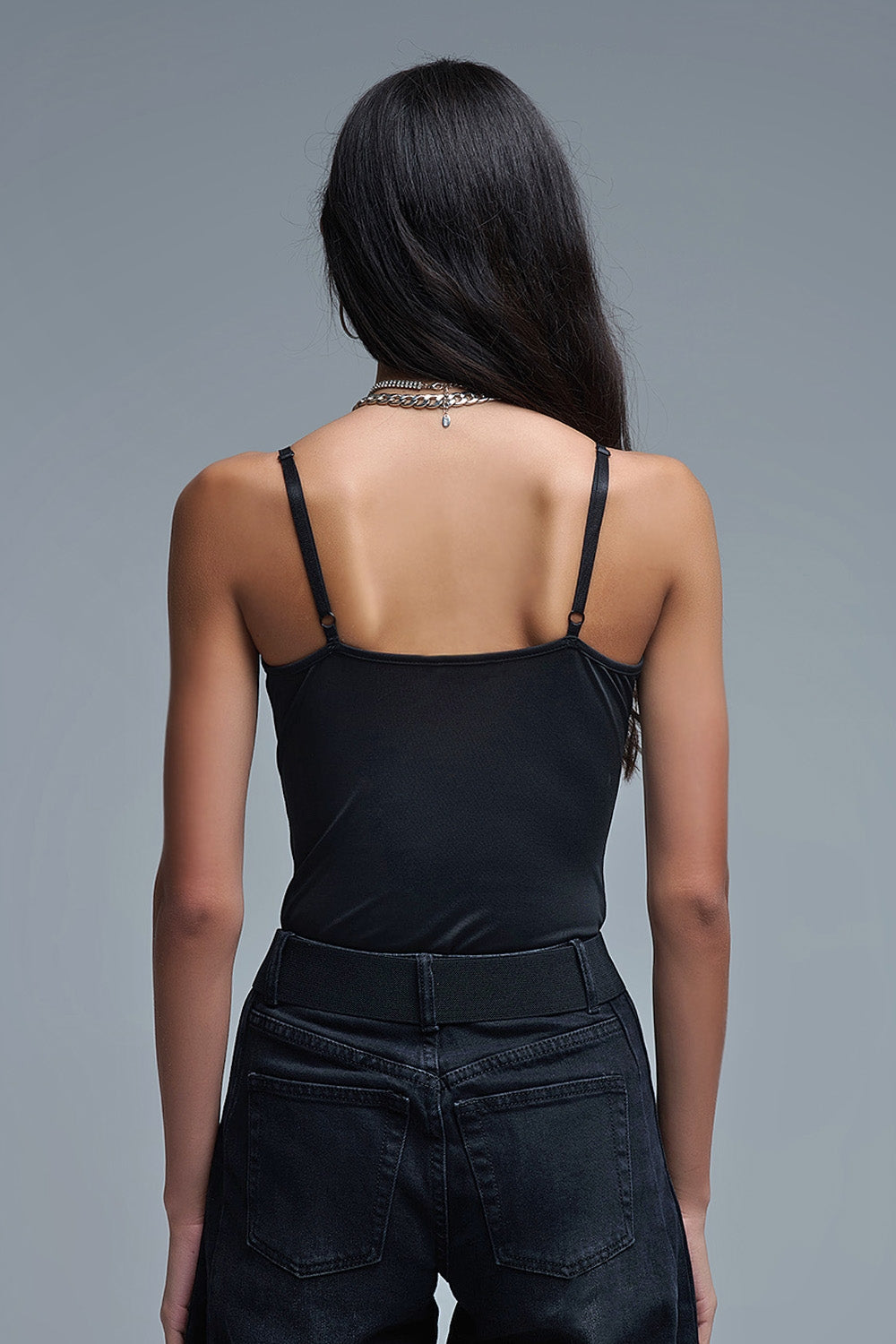 Body adelgazante de fiesta con cuentas en negro Q2