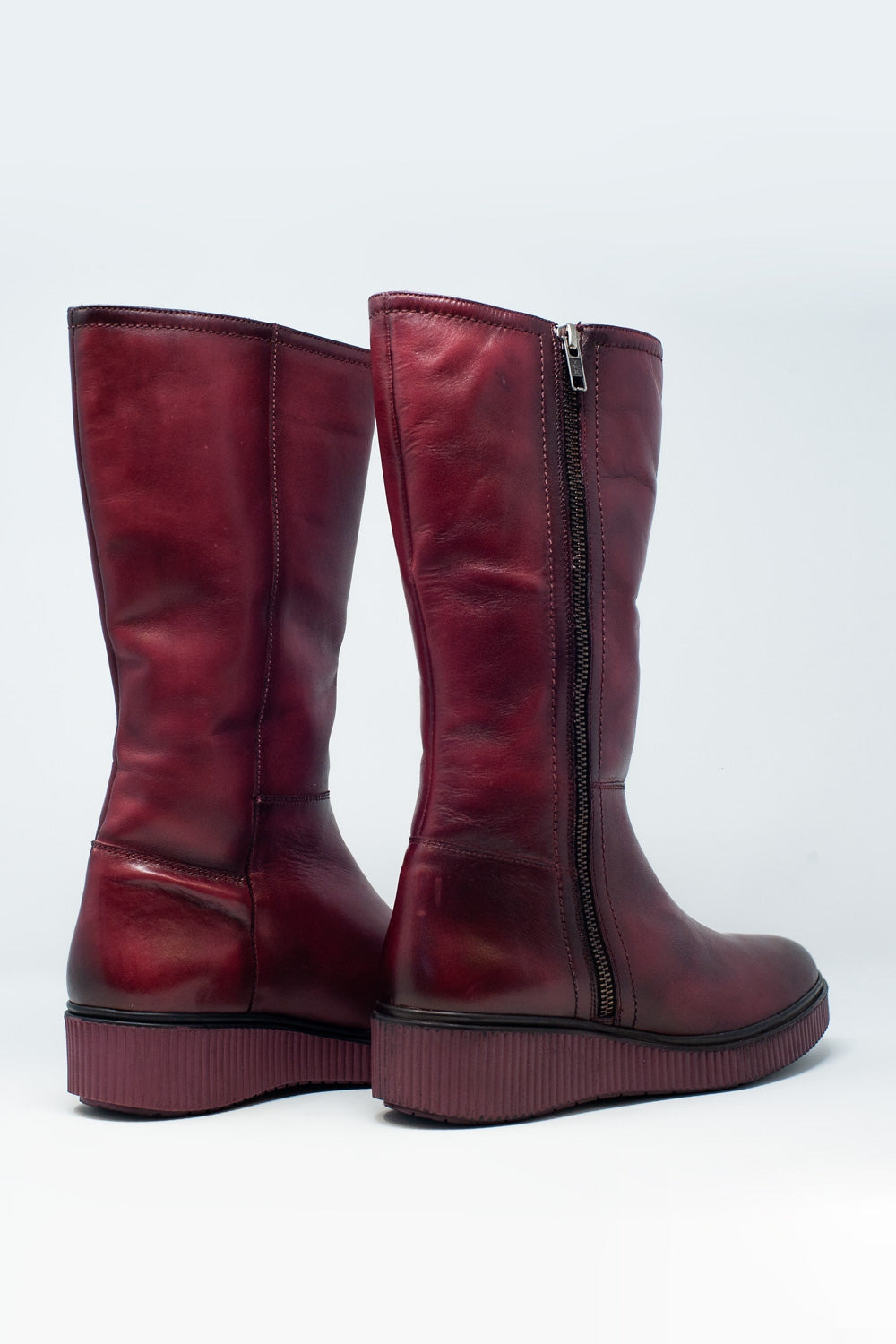 Botas con cremallera gruesos en granate Q2