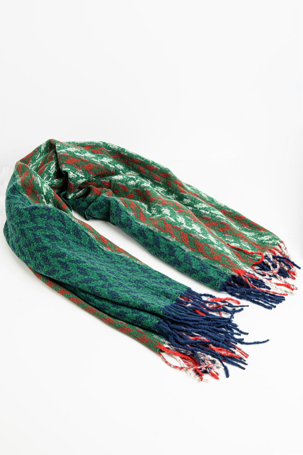 Bufanda de diseño pata de gallo en verde y rojo Q2