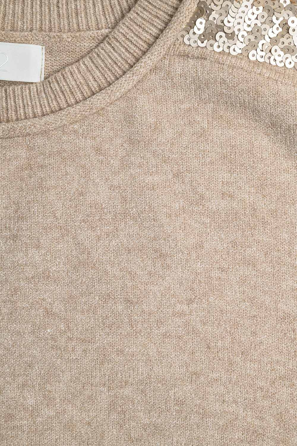 camel jersey de manga larga con lentejuelas en los hombros Q2
