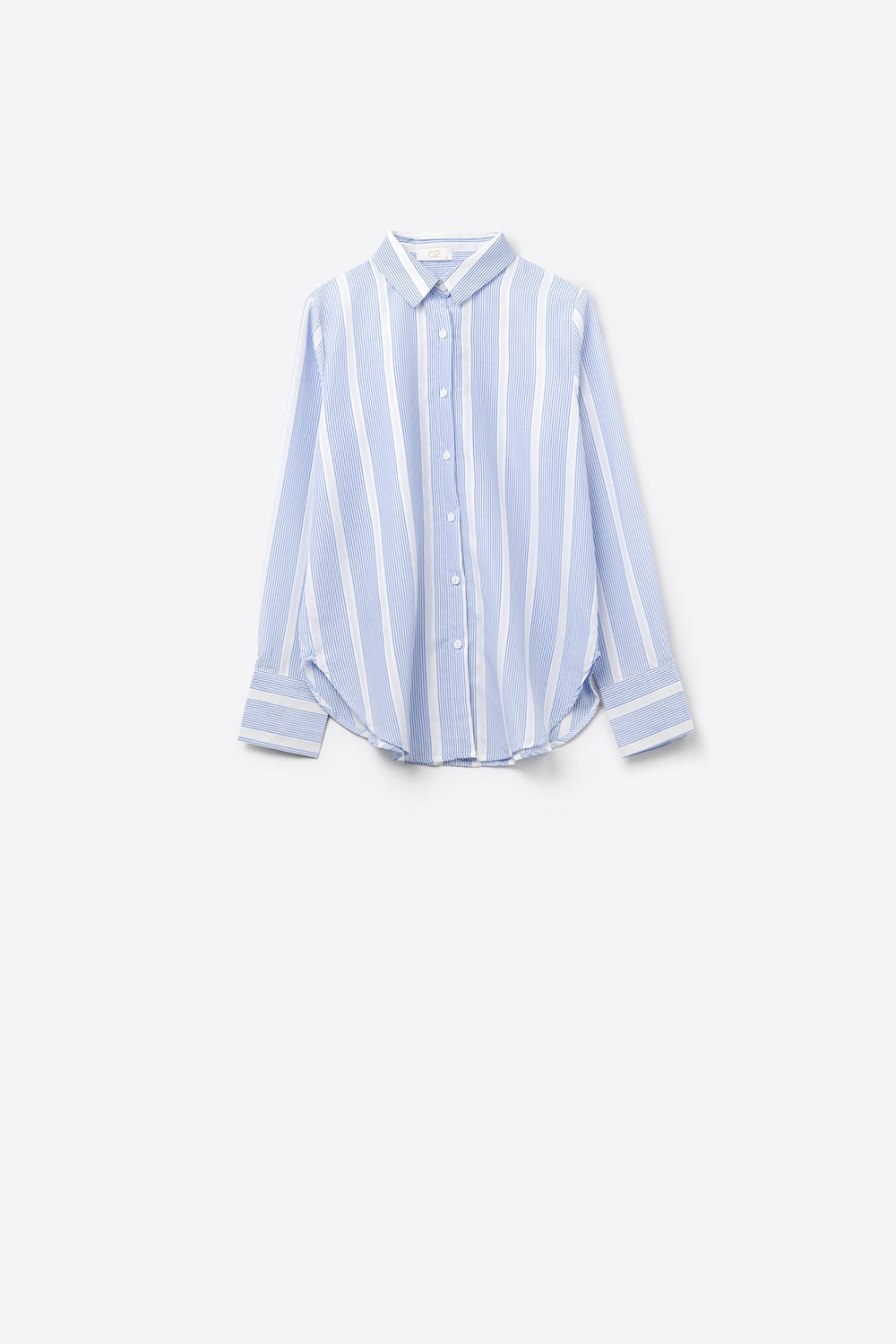 Camisa a rayas de tejido suave en azul y blanco Q2