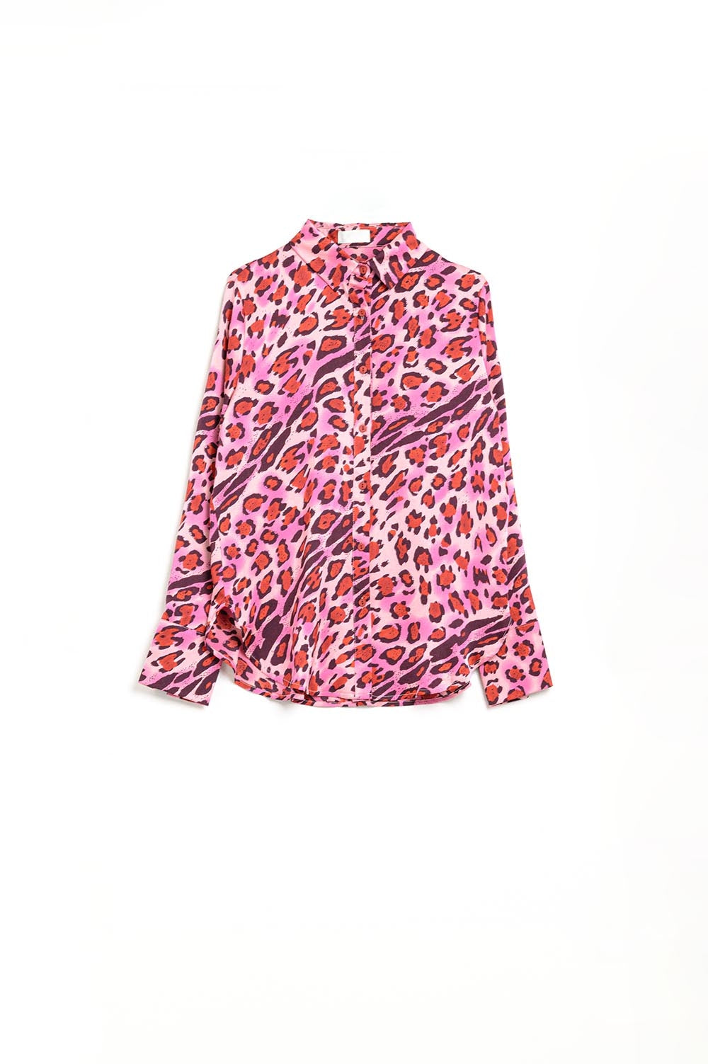 Camisa Abotonada en Estampado de Leopardo Fucsia Q2