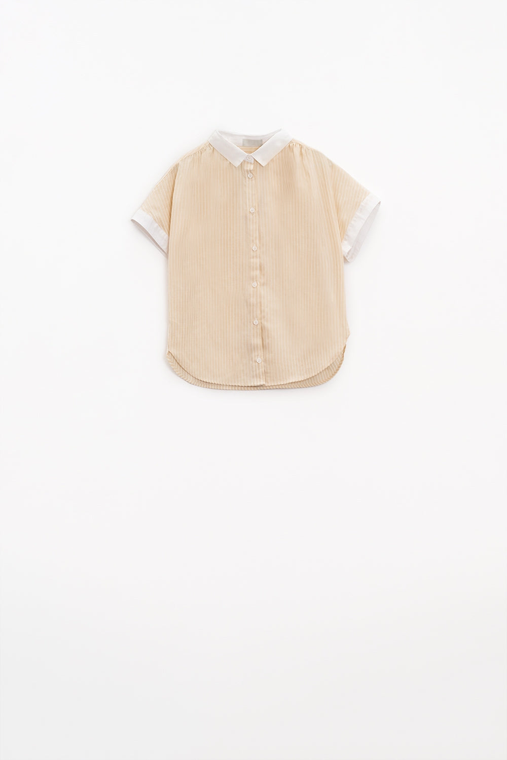 Camisa beige de manga corta y rayas verticales Q2