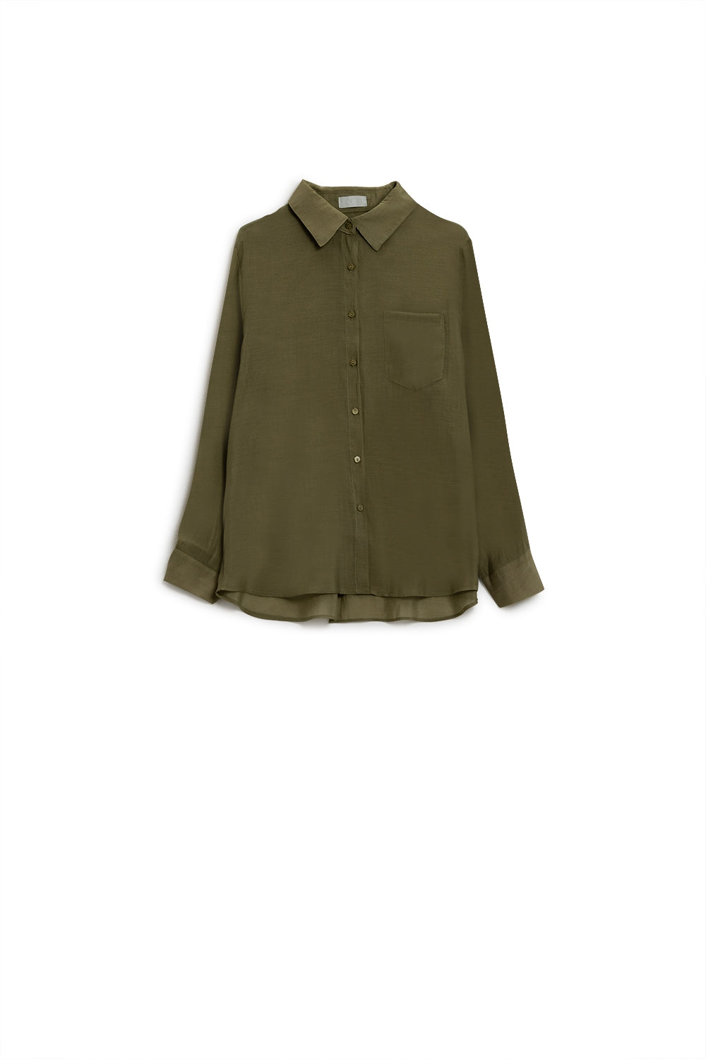 Camisa de gasa Kahki de manga larga y un bolsillo en el pecho Q2