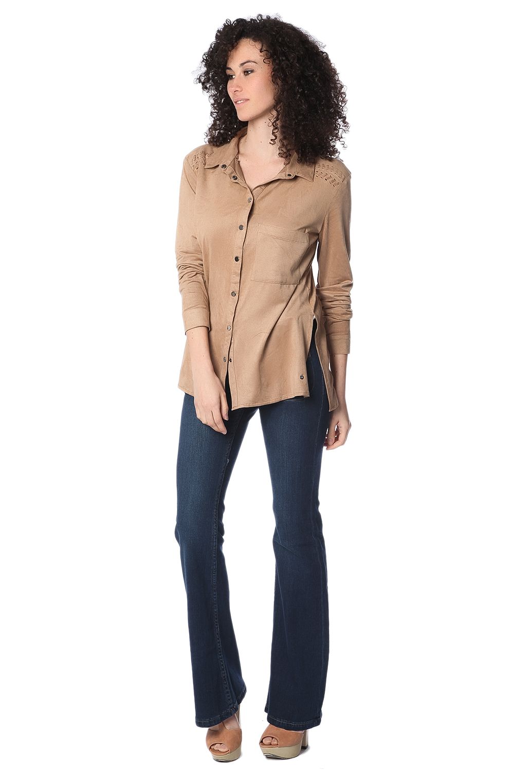 Camisa de manga larga beige con detalle anudado Q2