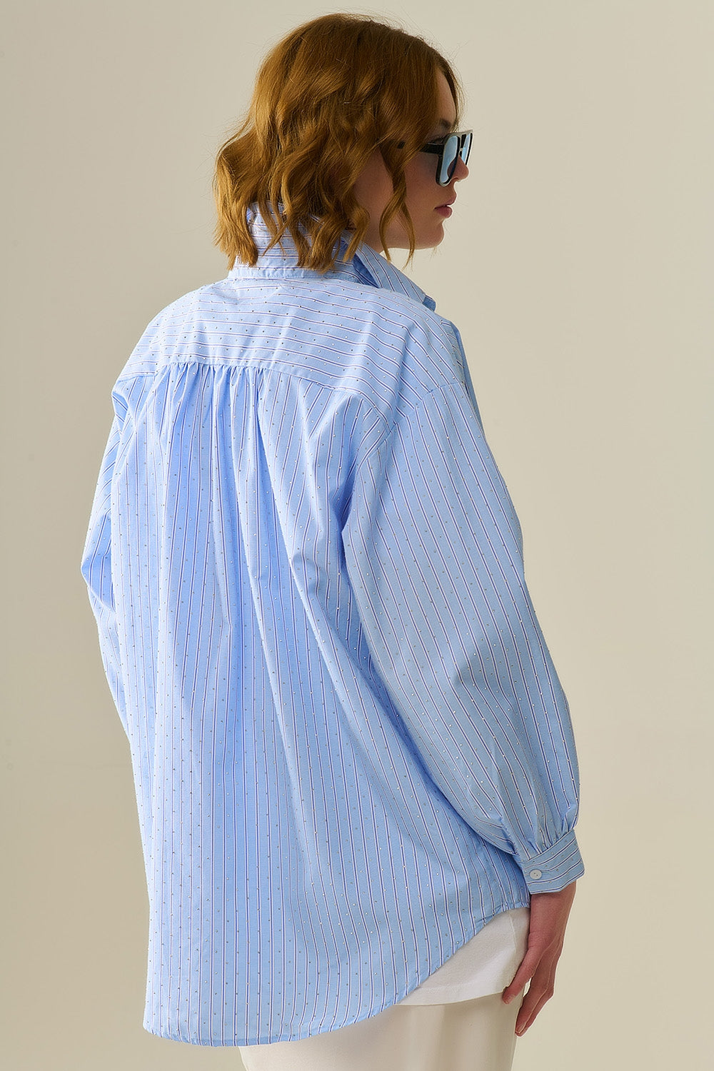 camisa de popelina azul a rayas adornada con strass Q2