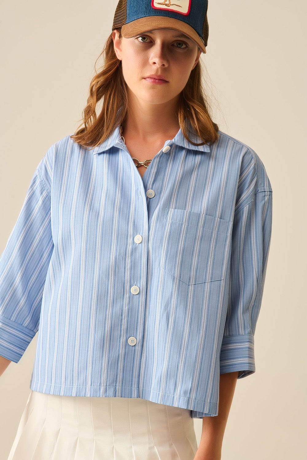Camisa de rayas oversize en azul Q2