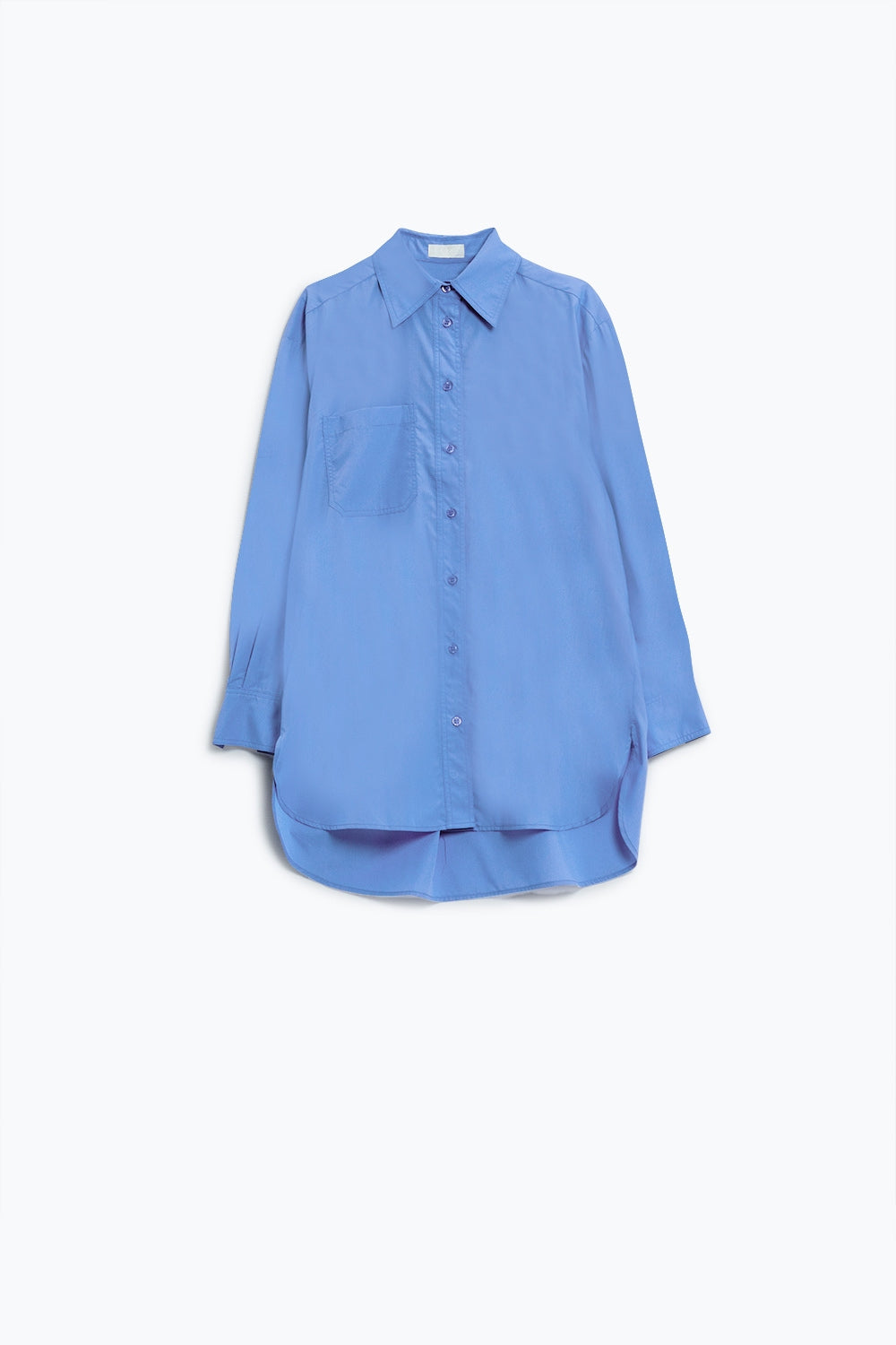 Camisa extragrande de talle alto y bajo en azul Q2
