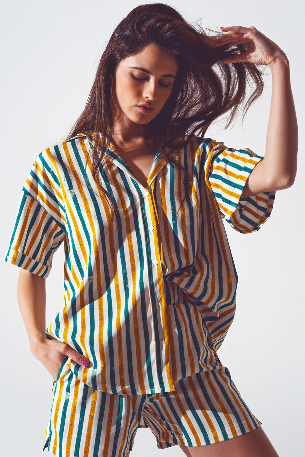 Camisa holgada a rayas verdes Q2