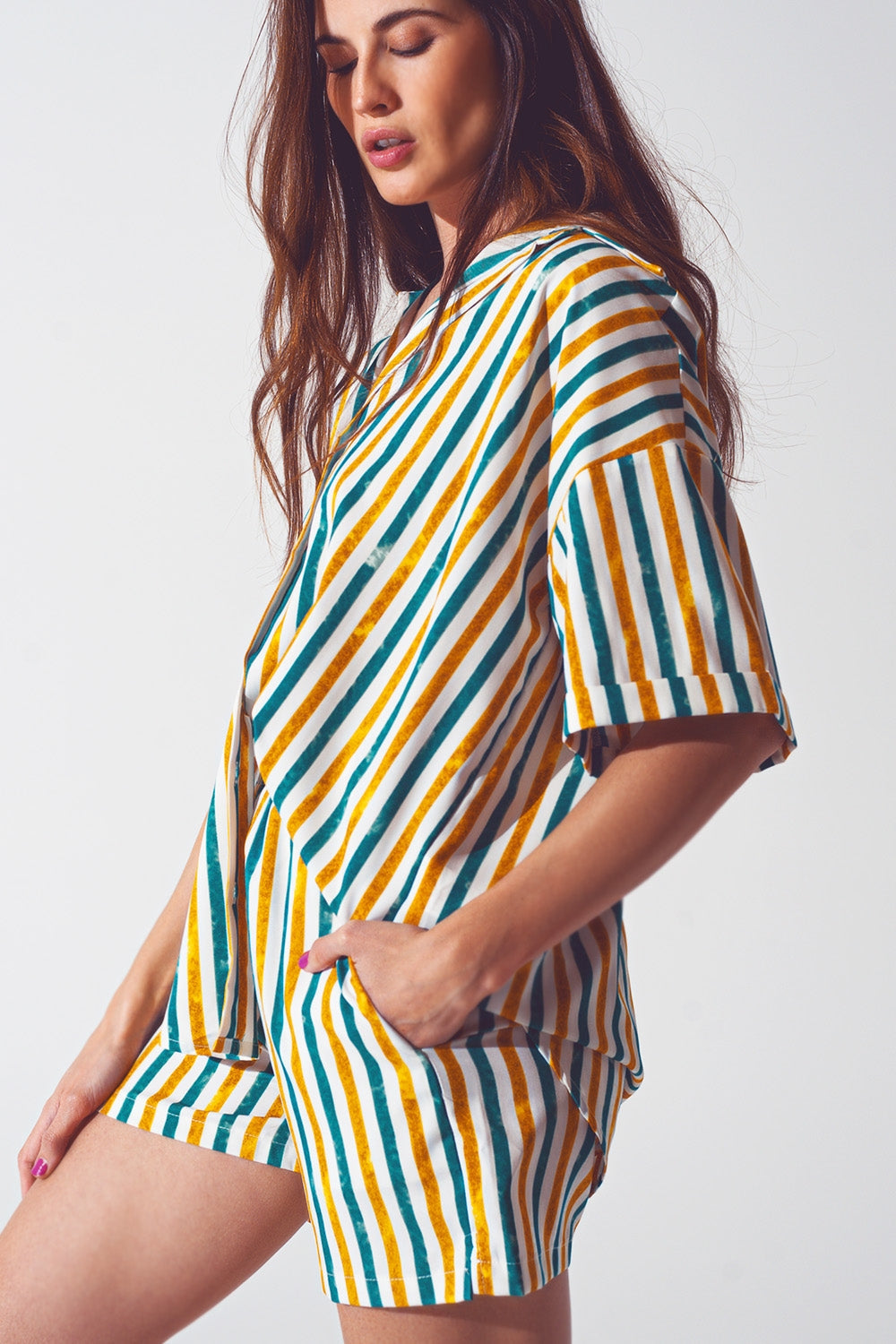 Camisa holgada a rayas verdes Q2