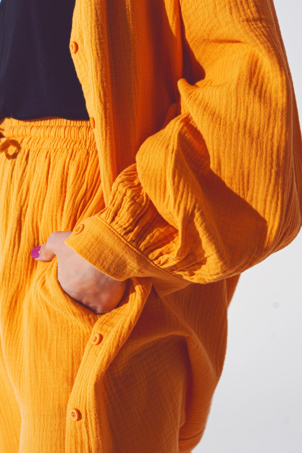 Camisa holgada con textura en naranja Q2