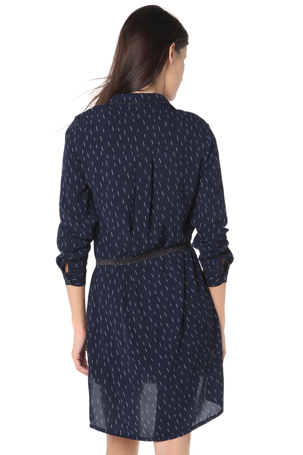 Camisa jaspeada azul marino con largo 3/4 y cordón ajustable Q2
