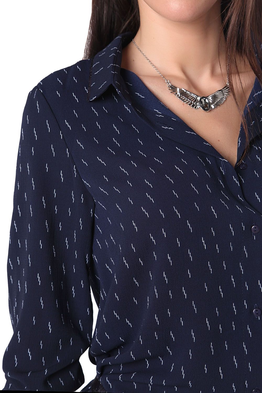 Camisa jaspeada azul marino con largo 3/4 y cordón ajustable Q2