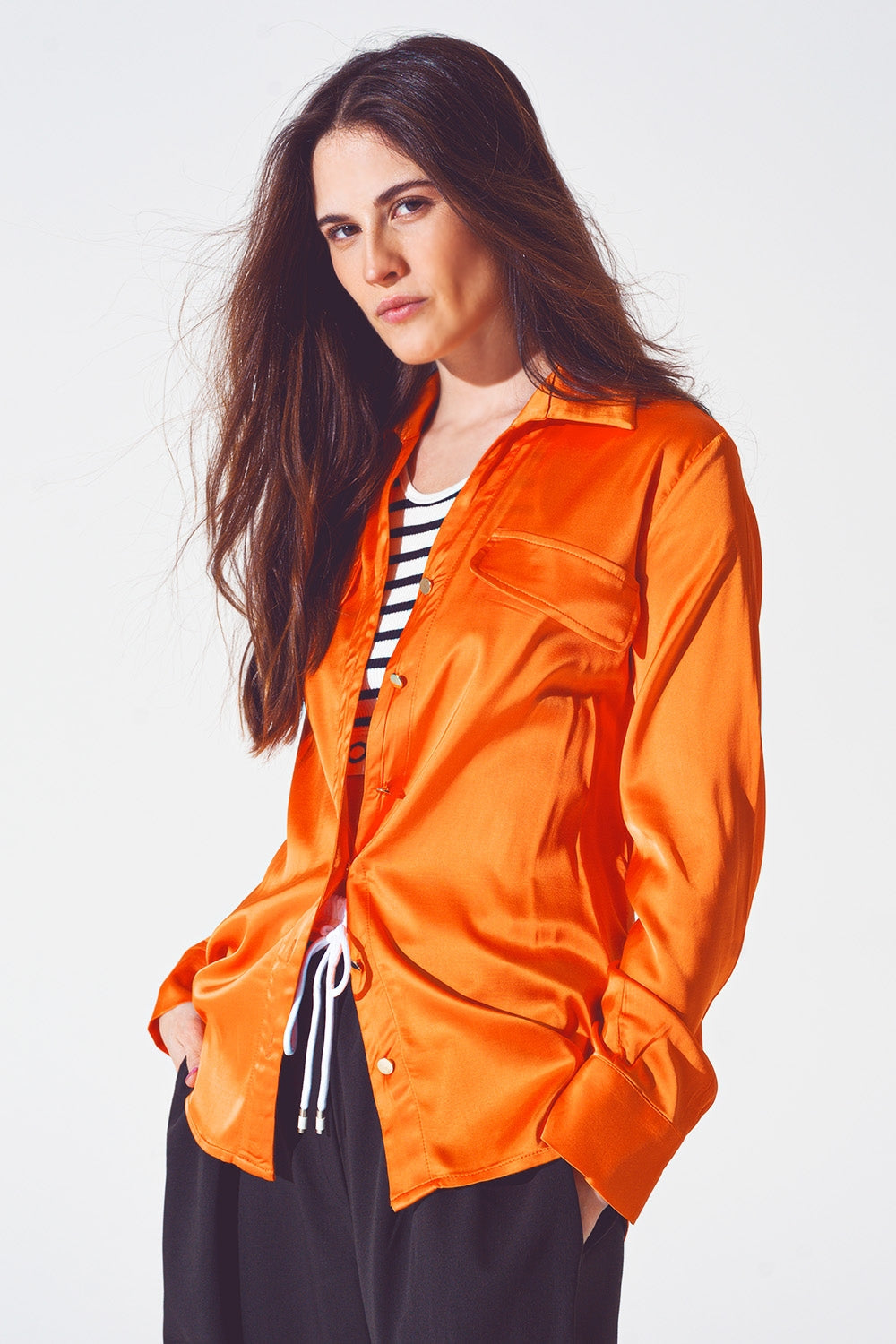 Camisa naranja intenso de rayon Q2