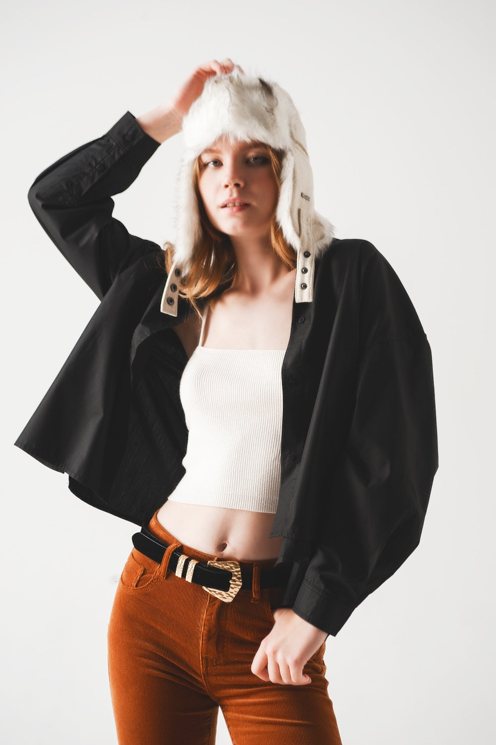 Camisa oversize en mezcla de algodón negra Q2