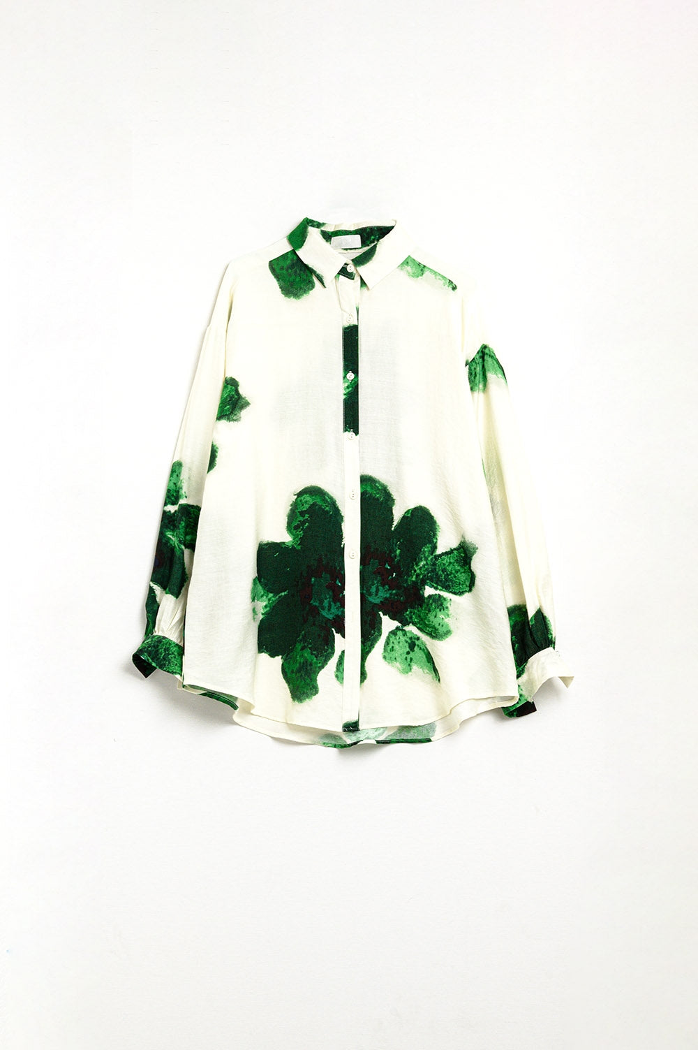 Camisa relajada con estampado de flores grandes en verde Q2