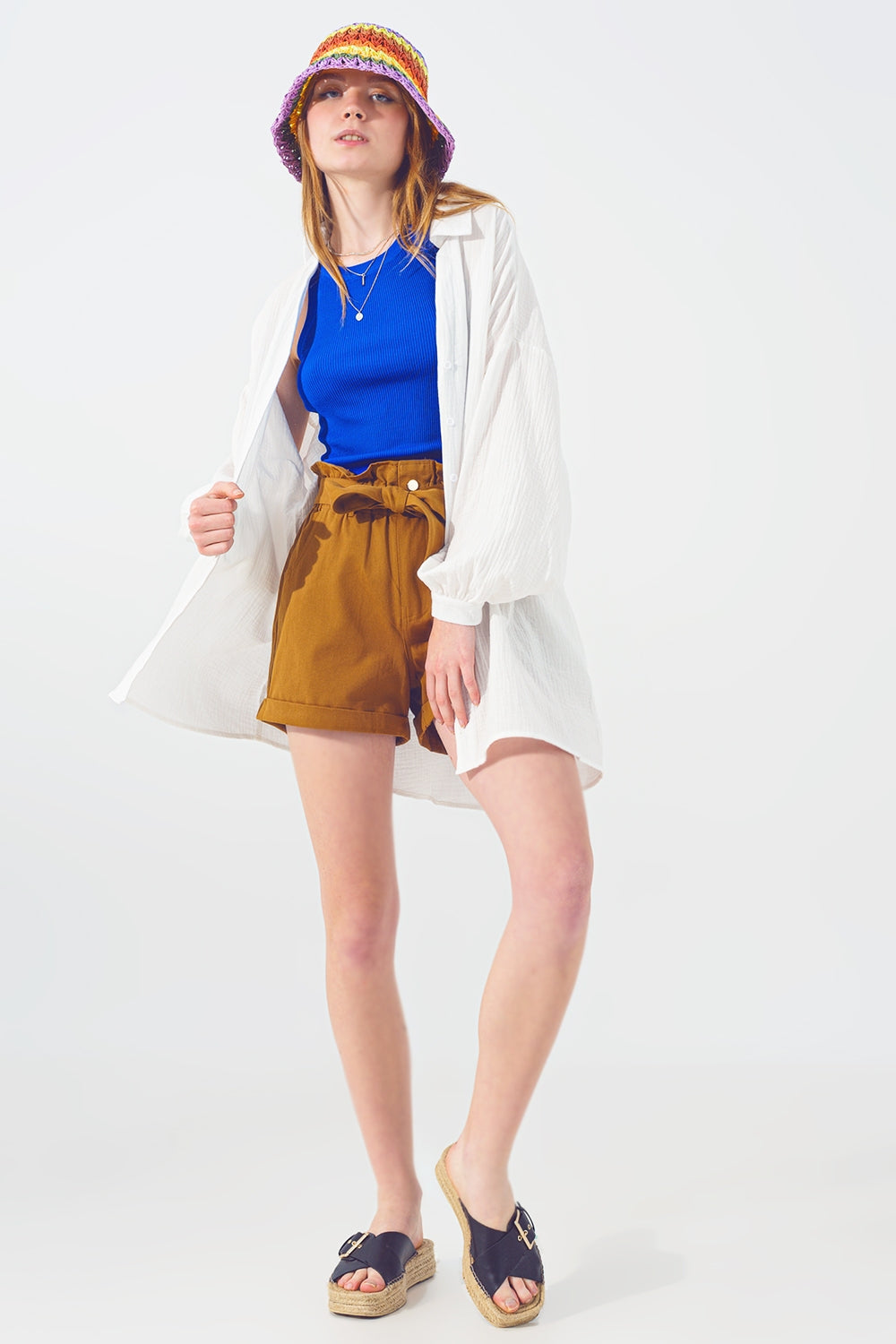 Camisa Suelta Texturizada en Blanco Q2