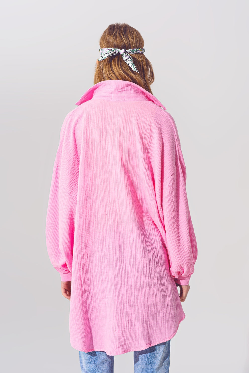 Camisa texturizada de corte holgado en rosa Q2