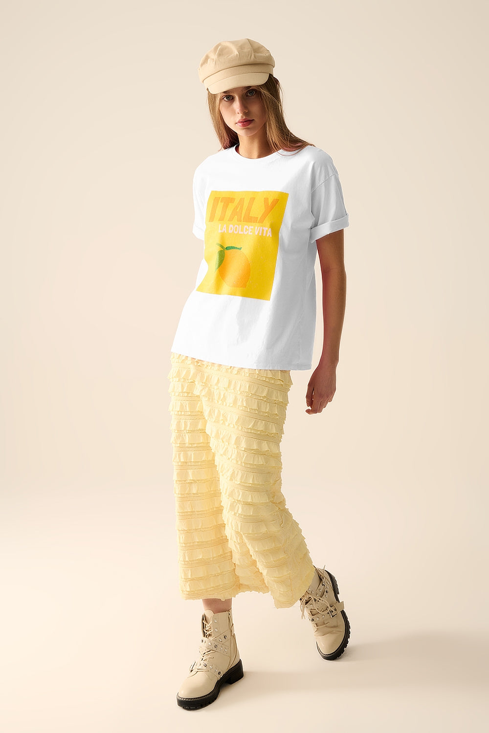 Camiseta blanca Italy Dolce Vita con estampado gráfico de limones Q2