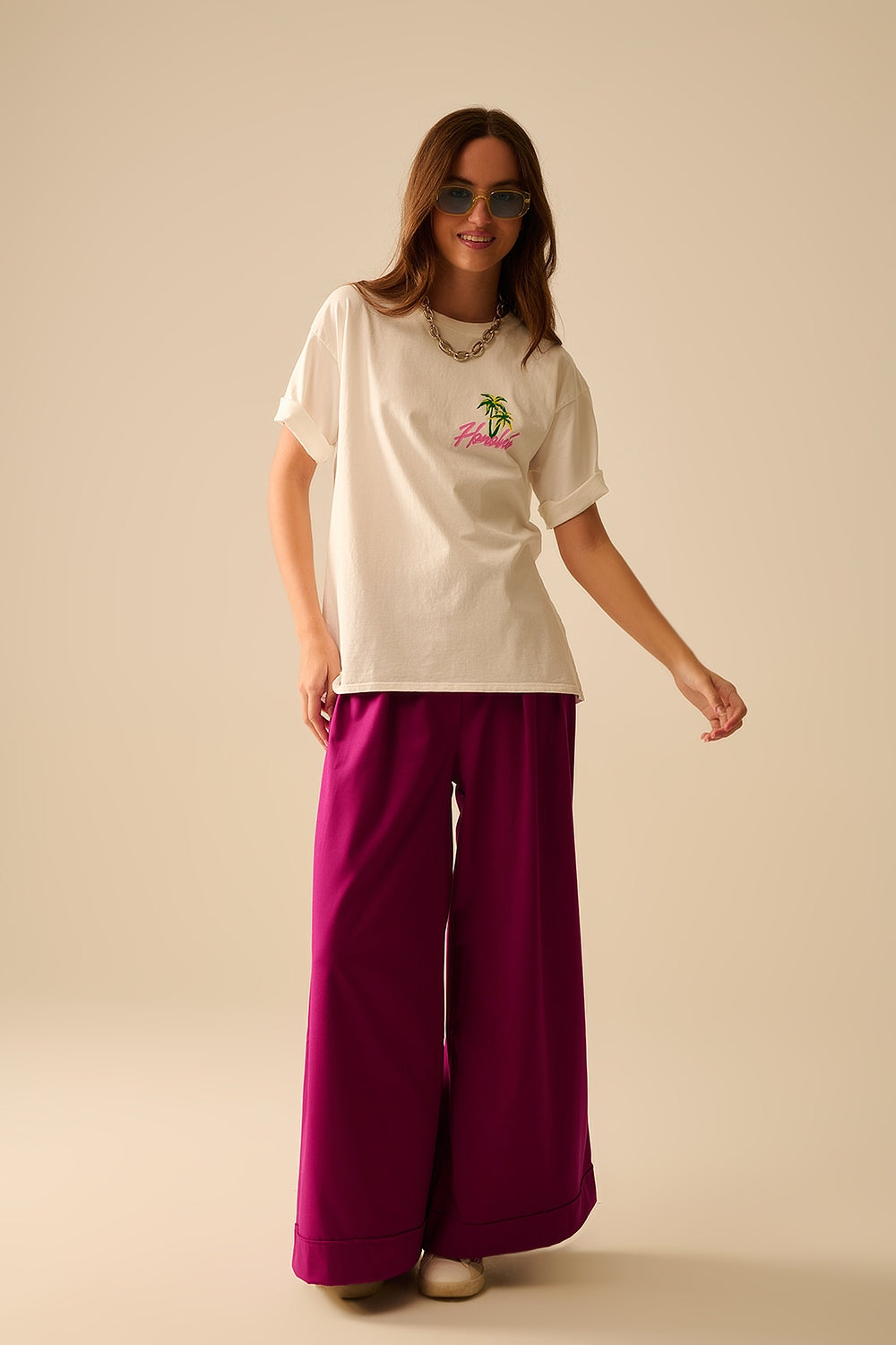 Camiseta blanca made in Italy con gráfico Honolulu Q2