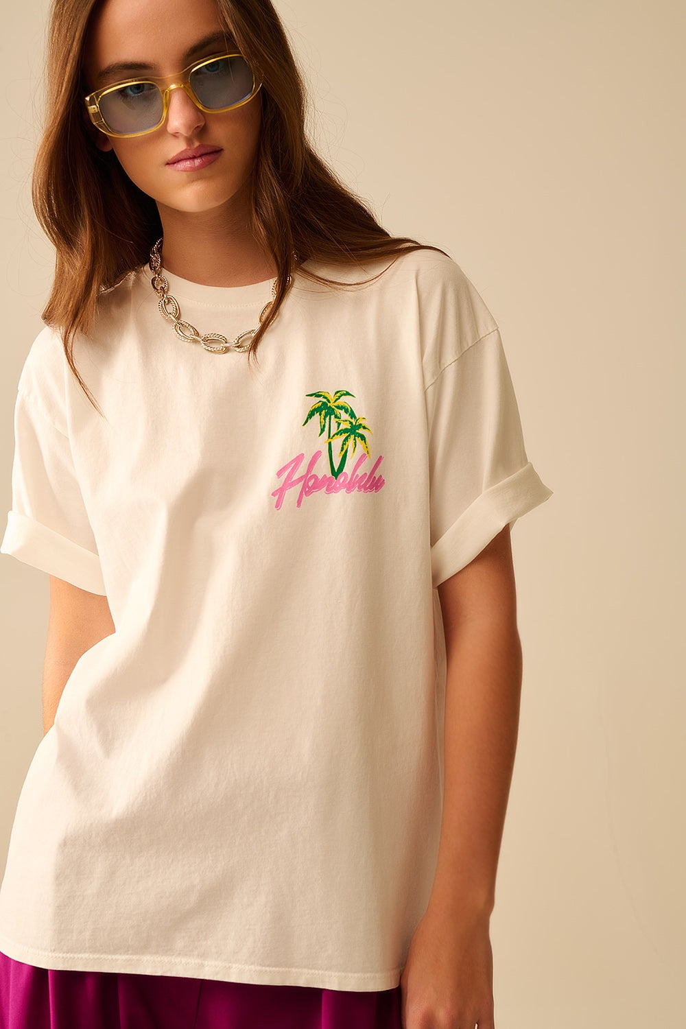 Camiseta blanca made in Italy con gráfico Honolulu Q2