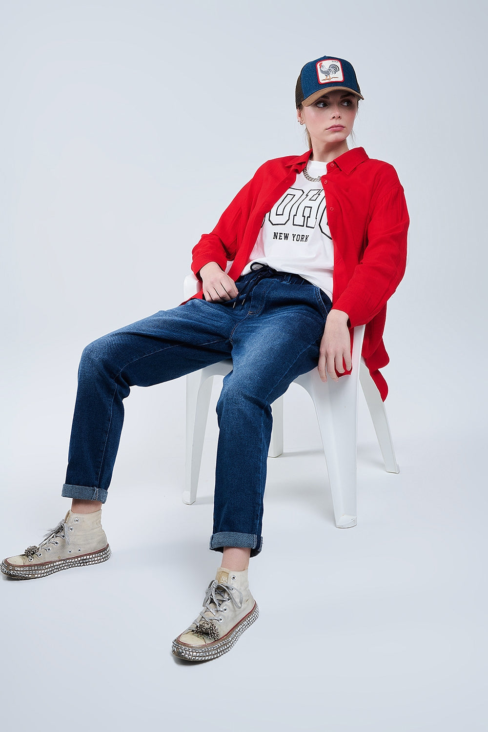 Camiseta blanca oversize con Soho New York en la parte delantera Q2