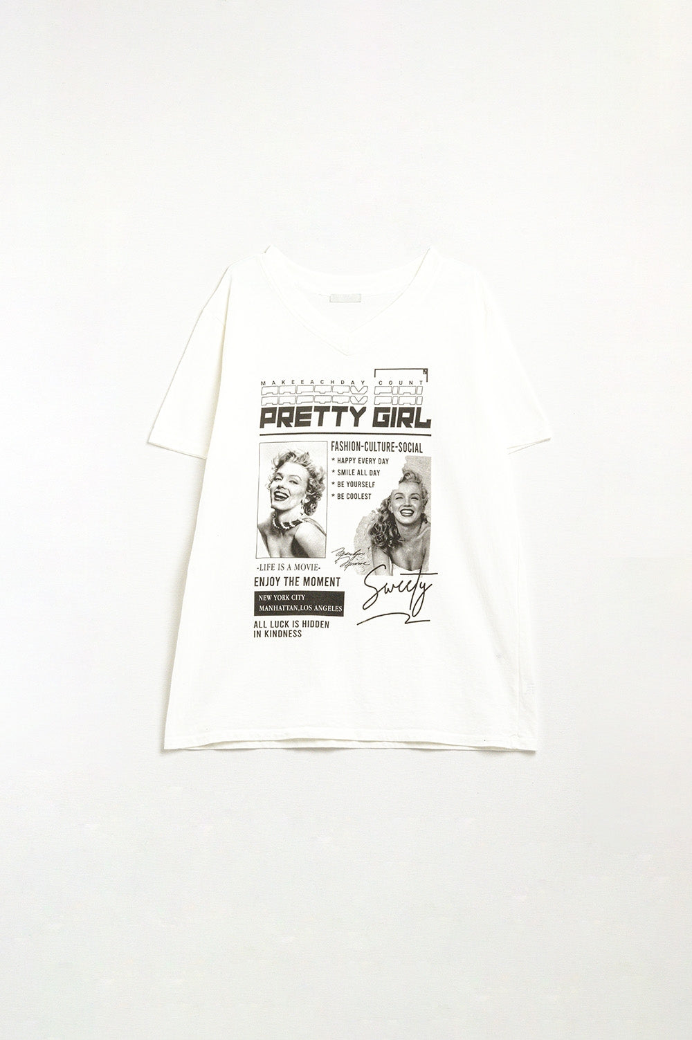 Camiseta Blanca Relajada de Marilyn Monroe Con Iconos de la Cultura Pop Q2