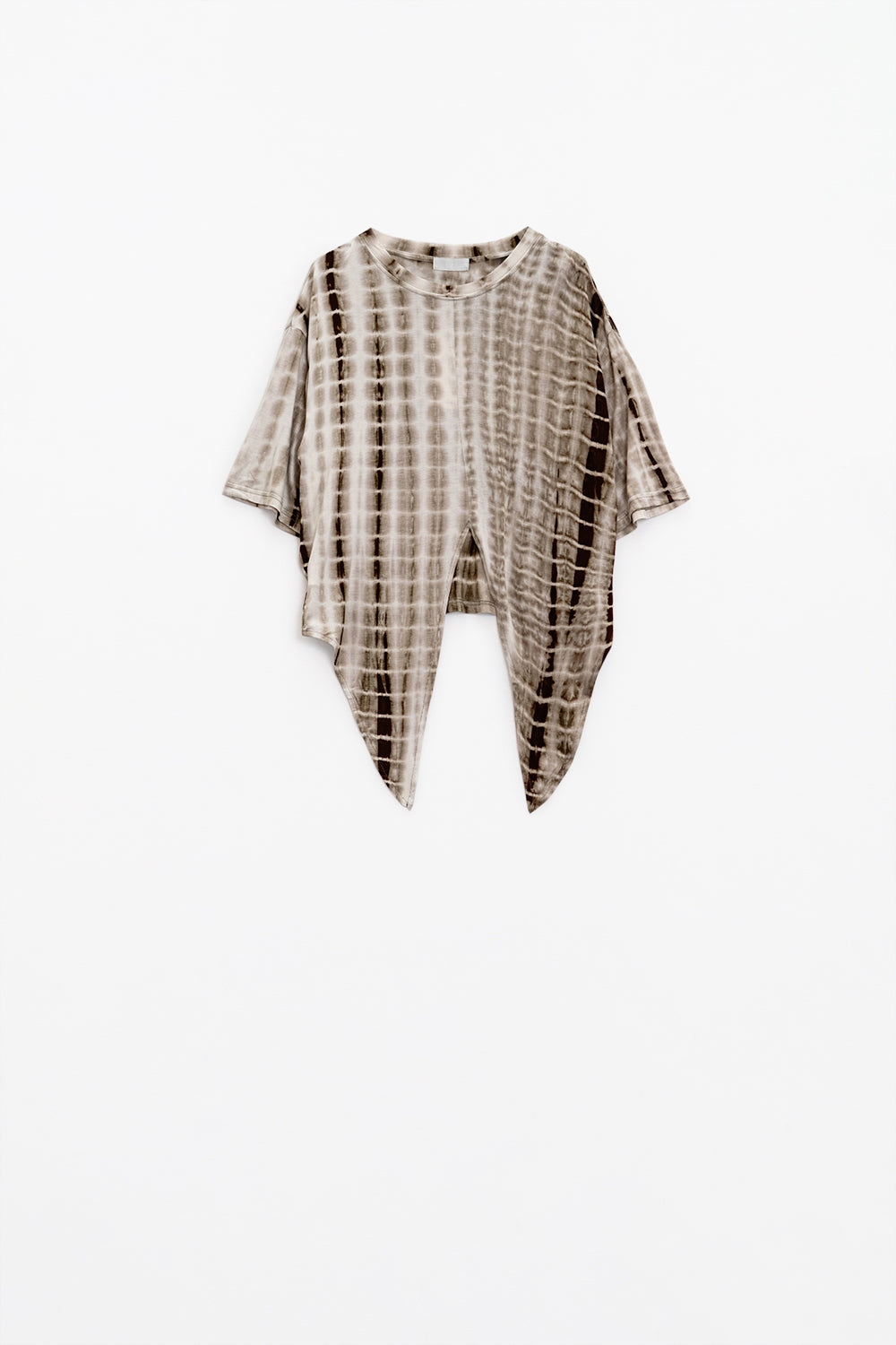 Camiseta caqui estampada Tie Dye con nudo en la parte delantera Q2