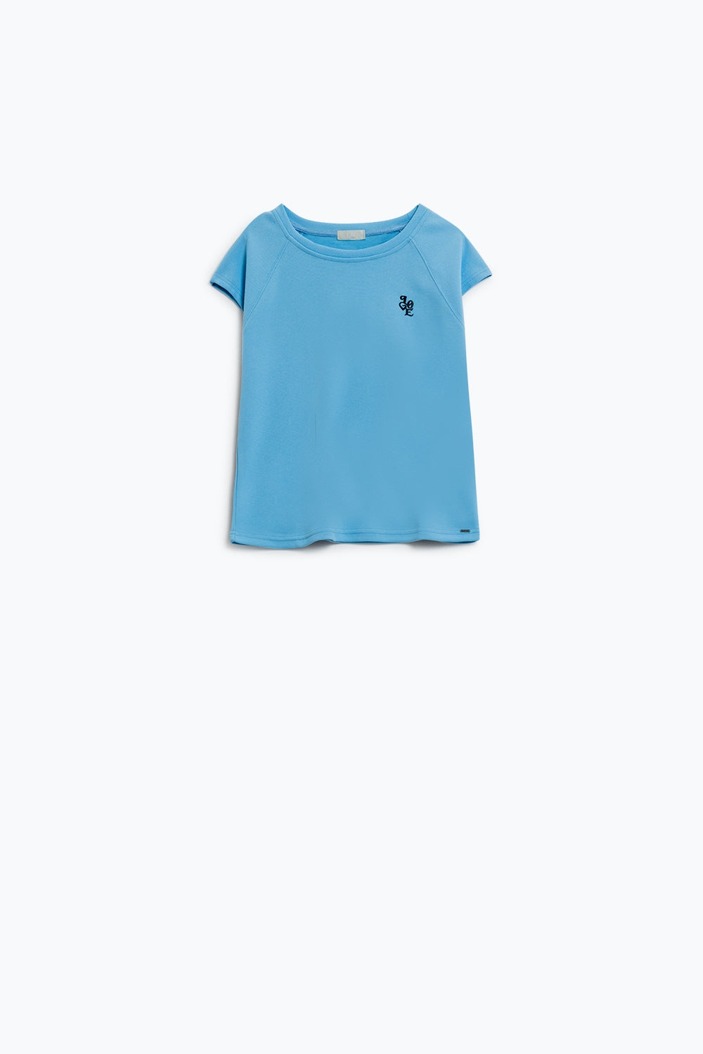 Camiseta con cuello redondo y logotipo Love en el pecho en punto piqué azul Q2