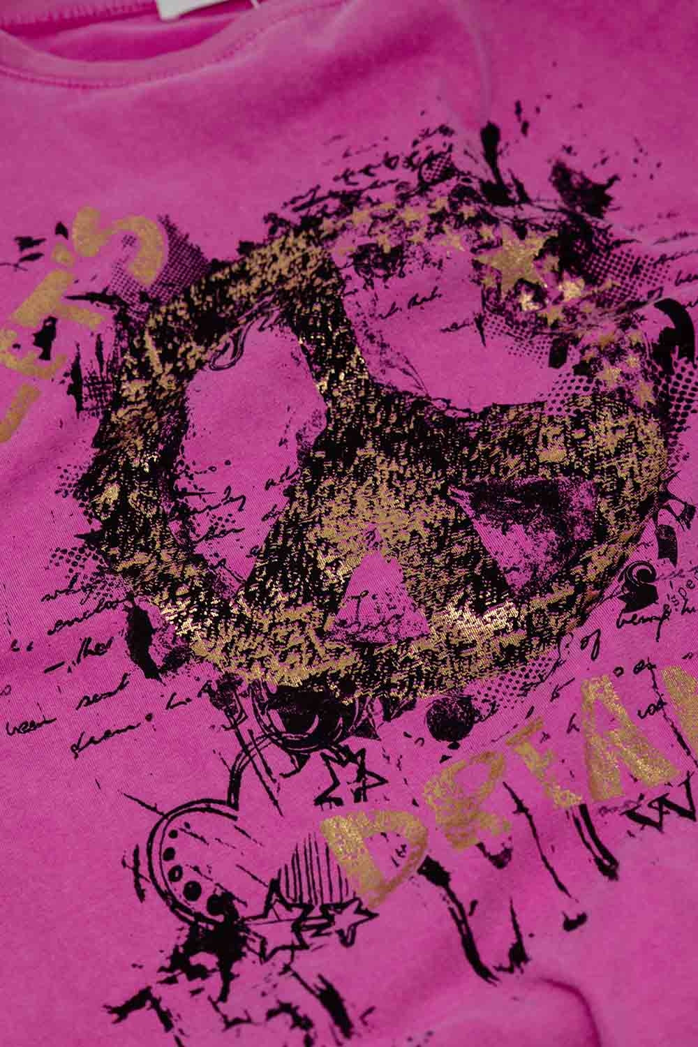 Camiseta de manga corta con diseño gráfico del signo de la paz en la parte delantera en color fucsia Q2