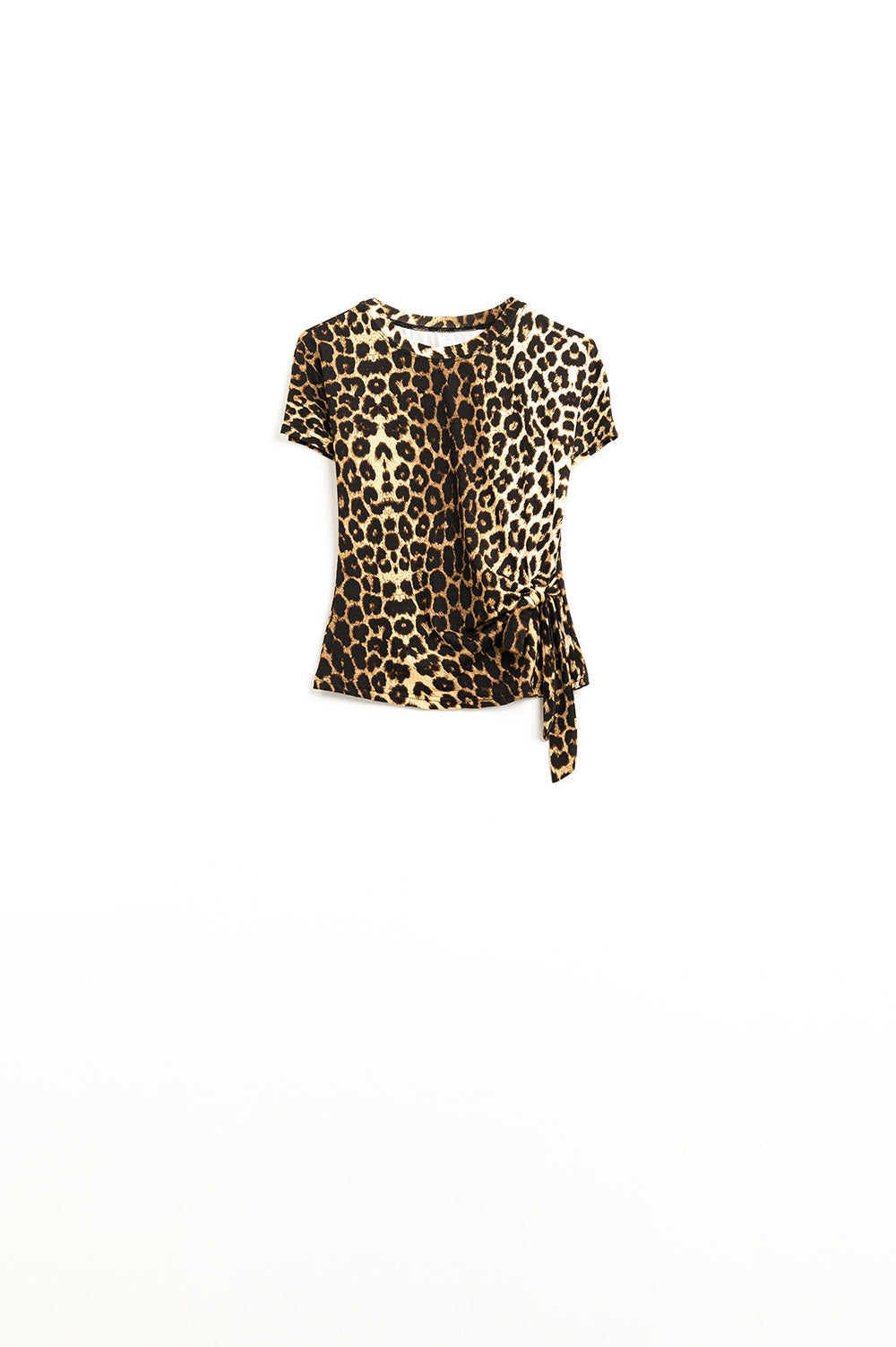Camiseta de Spandex con estampado de leopardo y detalle de lazo Q2