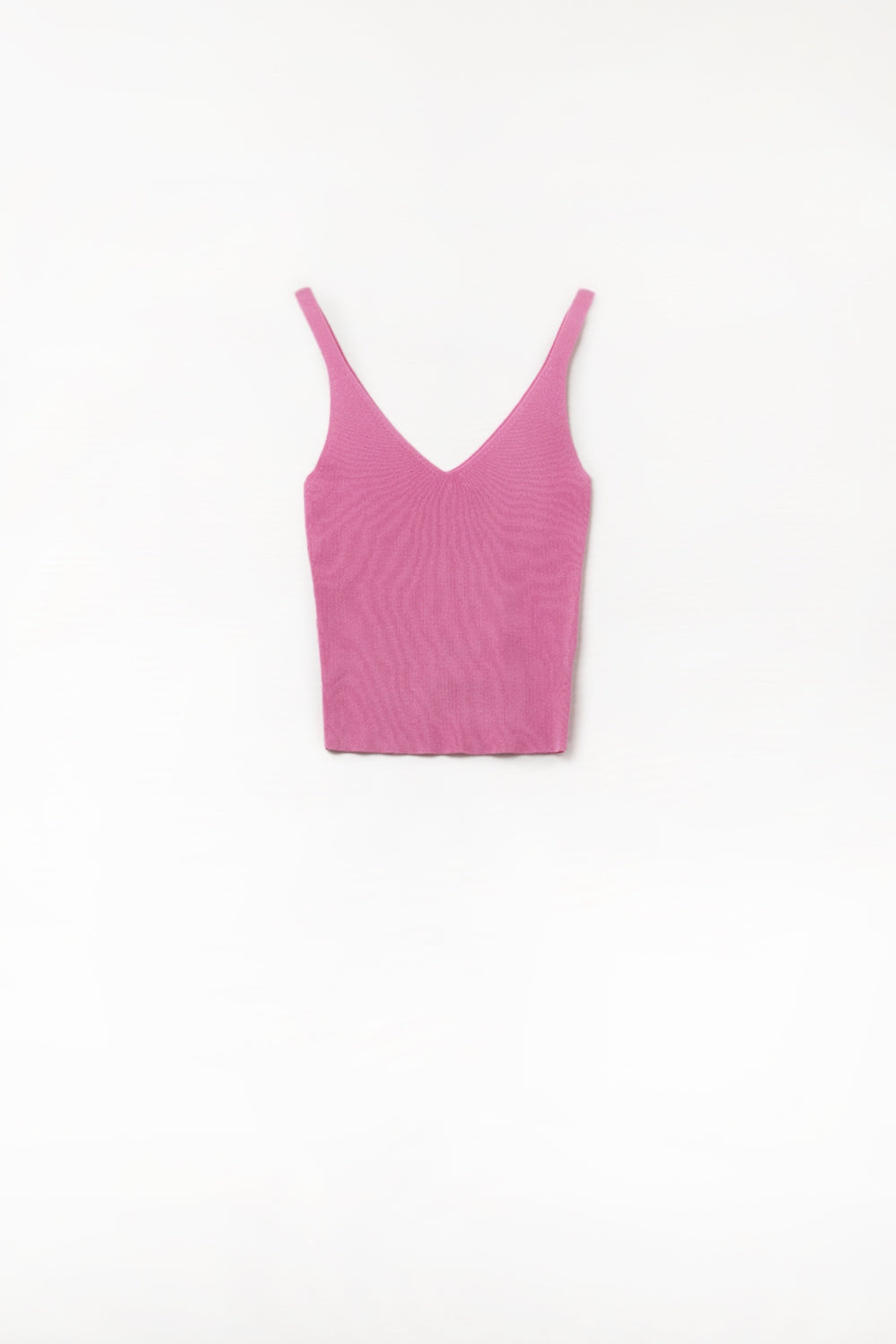 Q2 Camiseta de Tirantes de Punto Acanalado en Fucsia