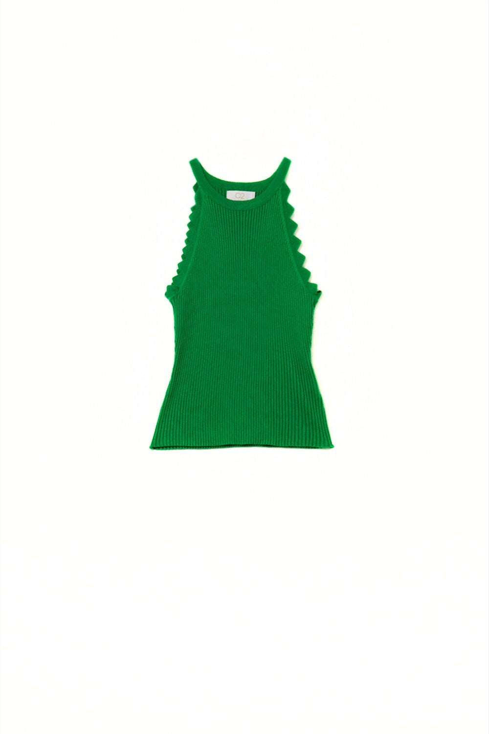 Camiseta de tirantes verde con detalle de canalé en las axilas Q2