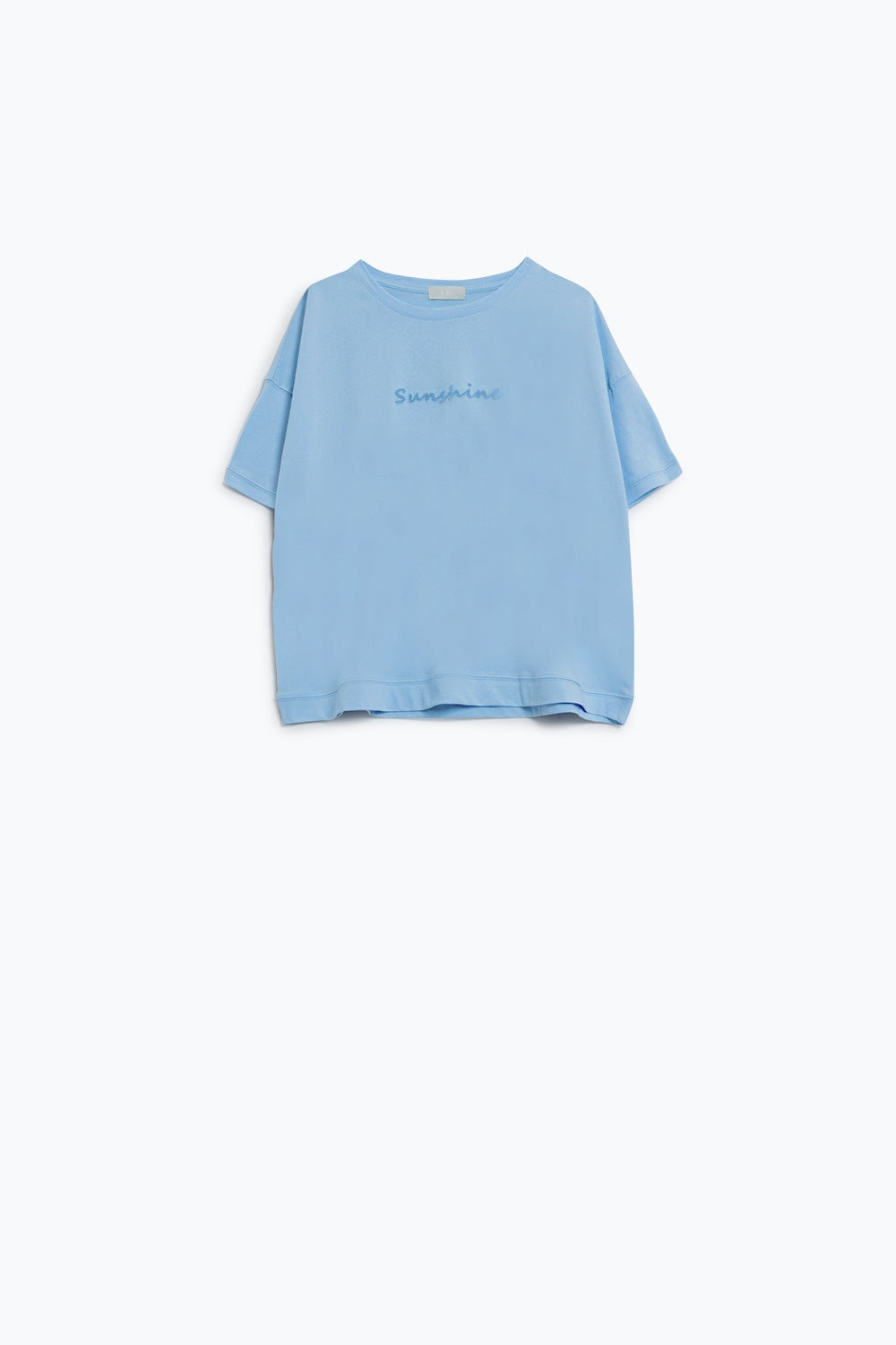 Camiseta extragrande Sunshine con texto texturizado en la parte delantera en azul Q2