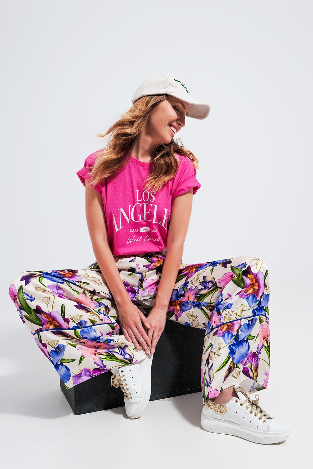 Camiseta fucsia con texto estampado Los Angeles Q2