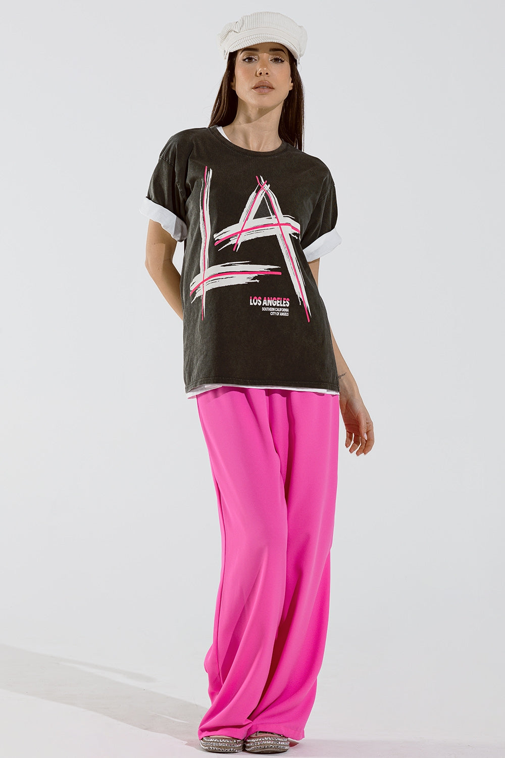 Camiseta holgada negra estampada logo LA Los Angeles Q2