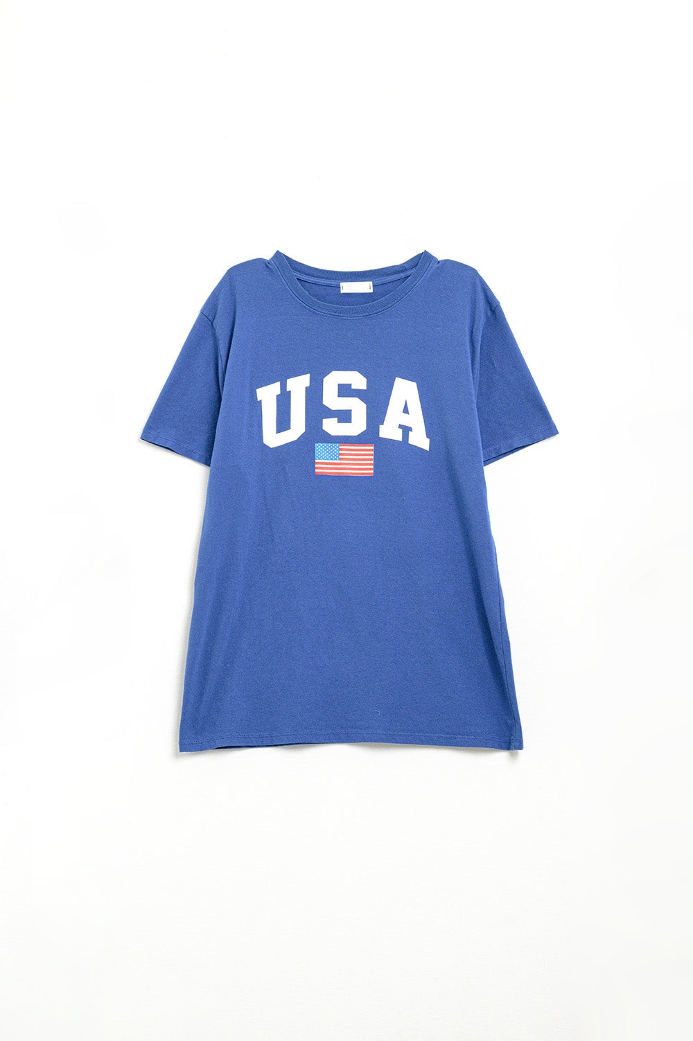 Camiseta larga holgada azul con logotipo de USA Q2