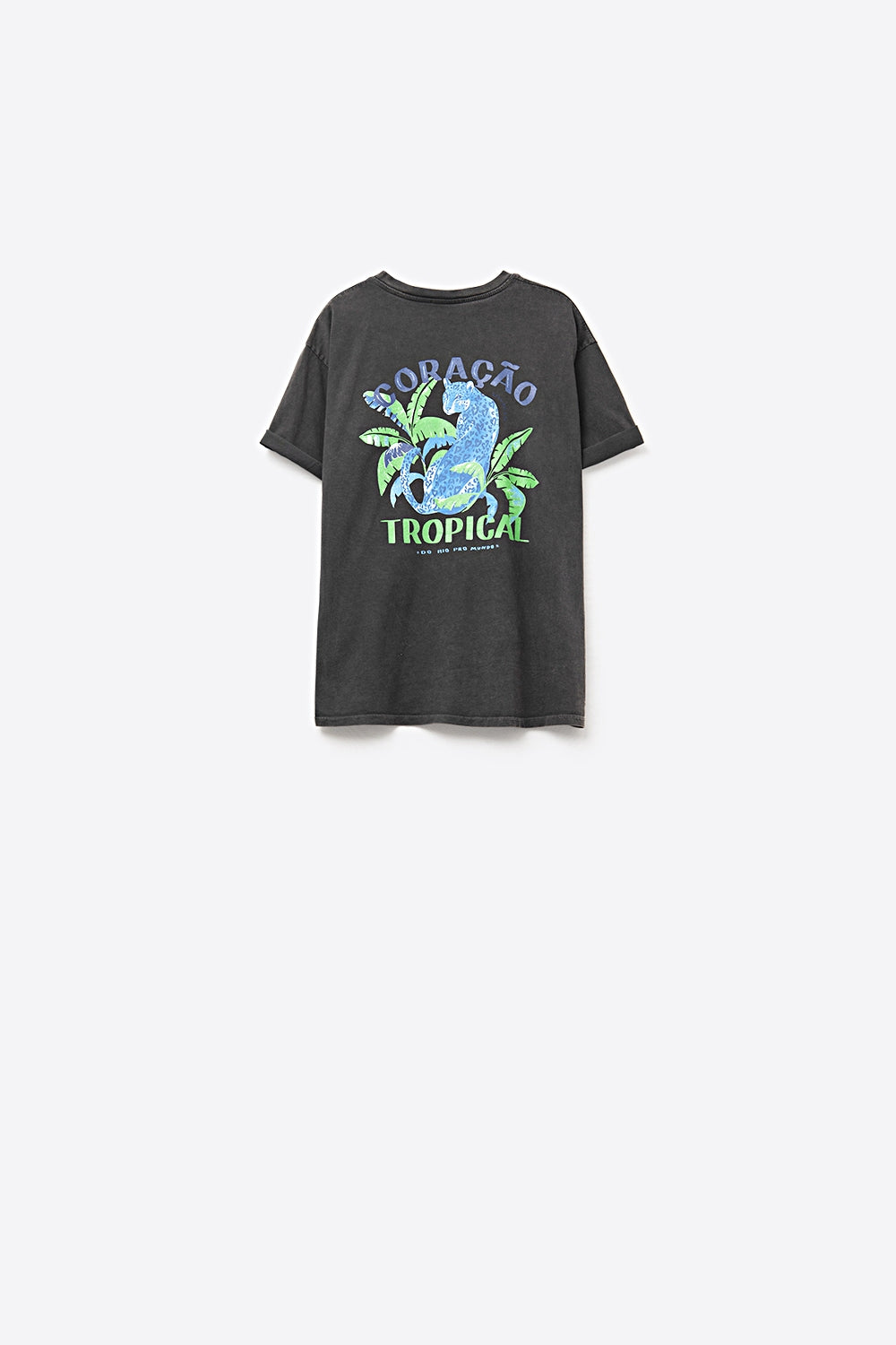 Camiseta negra hecha en Italia con estampado gráfico tropical Q2