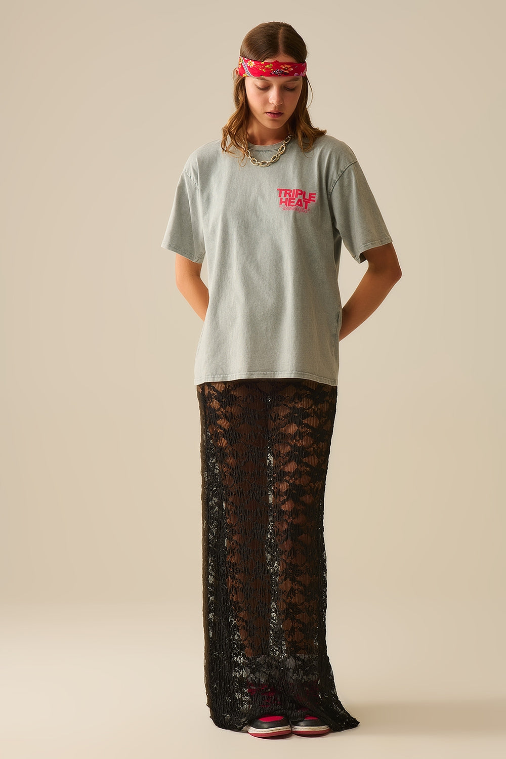 Camiseta relaxed fit gris lavada de manga corta TRIPLE HEAT LOGO Q2