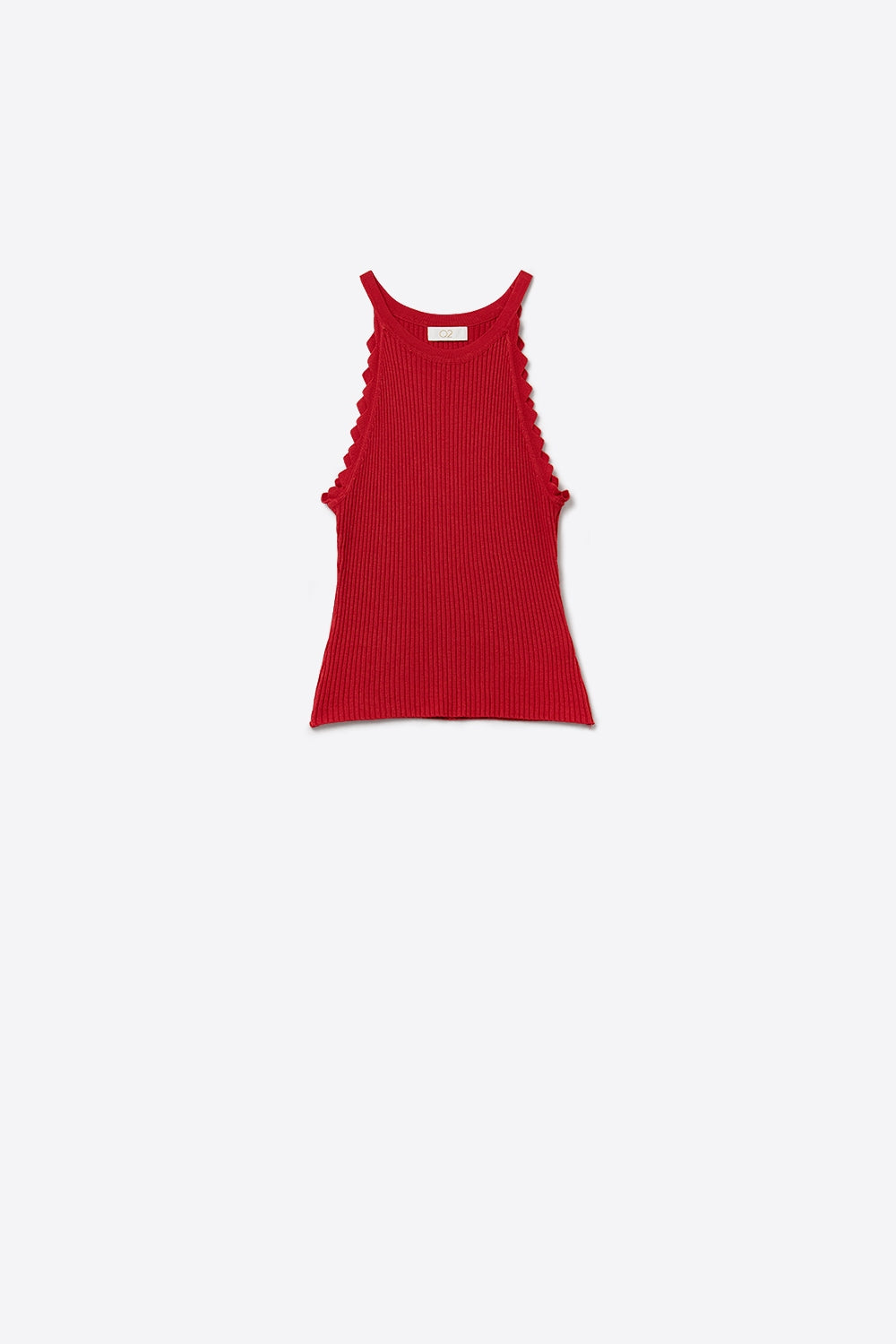 Q2 Camiseta sin mangas roja con detalle de canalé en las axilas