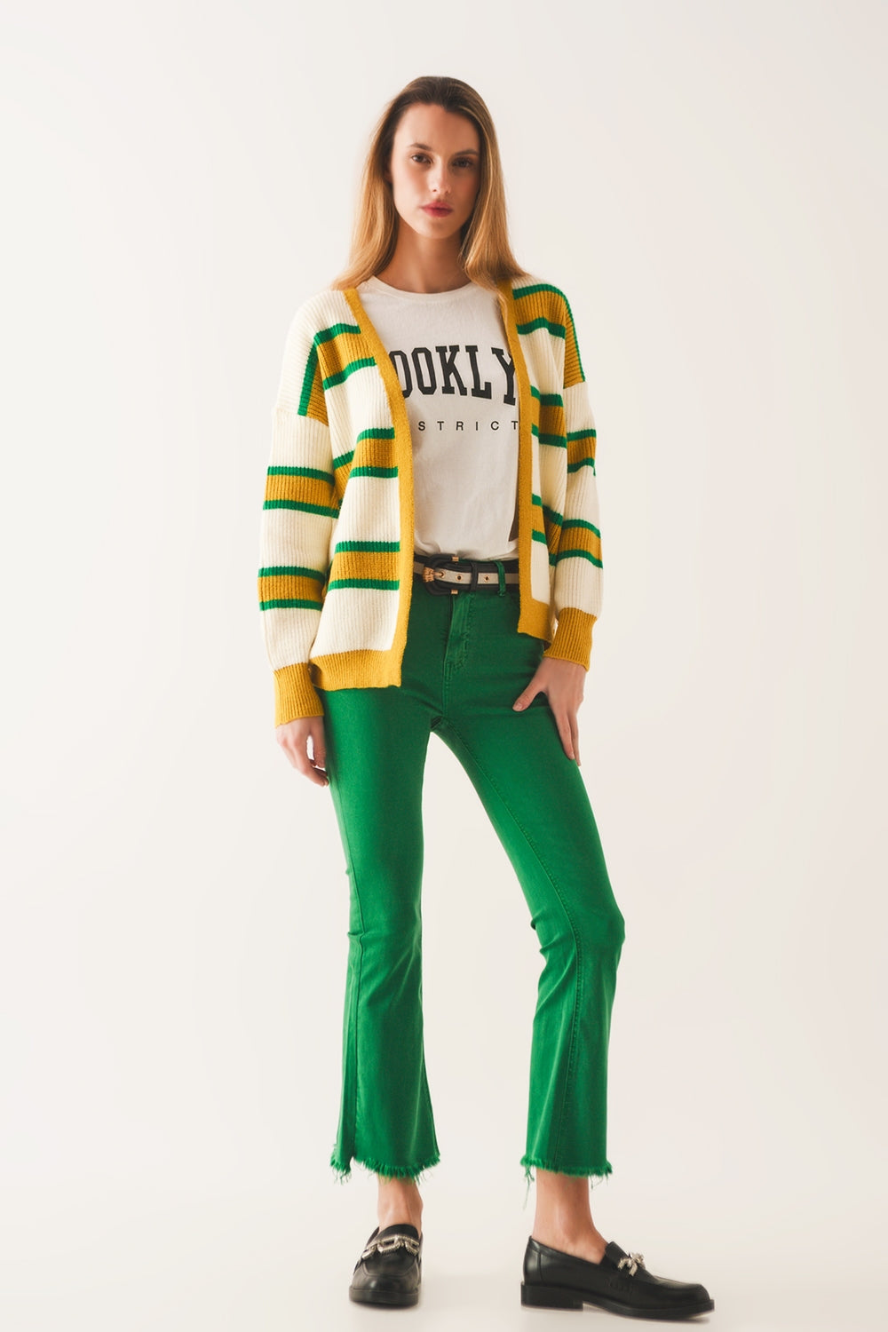 Cardigan abierto en rayas amarillas Q2